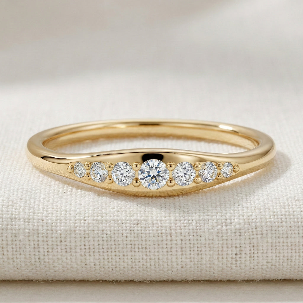 Tapered Round Cut Lab Diamond Engagement Band in Solid 10k/14k Gold, Wedding Gift for Wife, Handmade Simple Band Jewelry