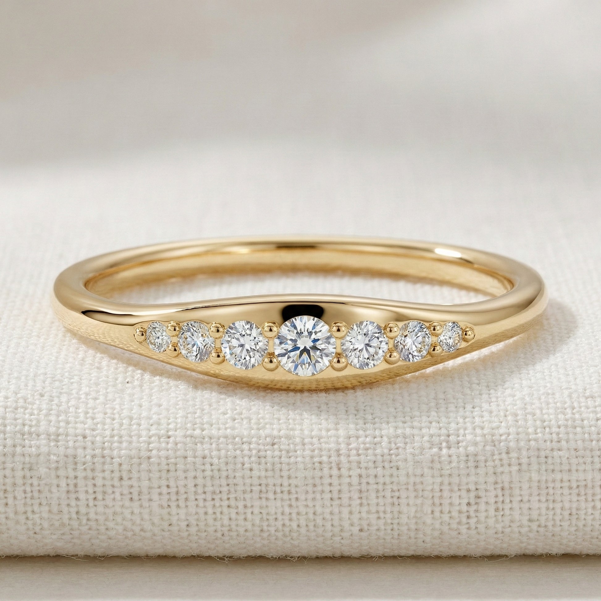 Tapered Round Cut Lab Diamond Engagement Band in Solid 10k/14k Gold, Wedding Gift for Wife, Handmade Simple Band Jewelry