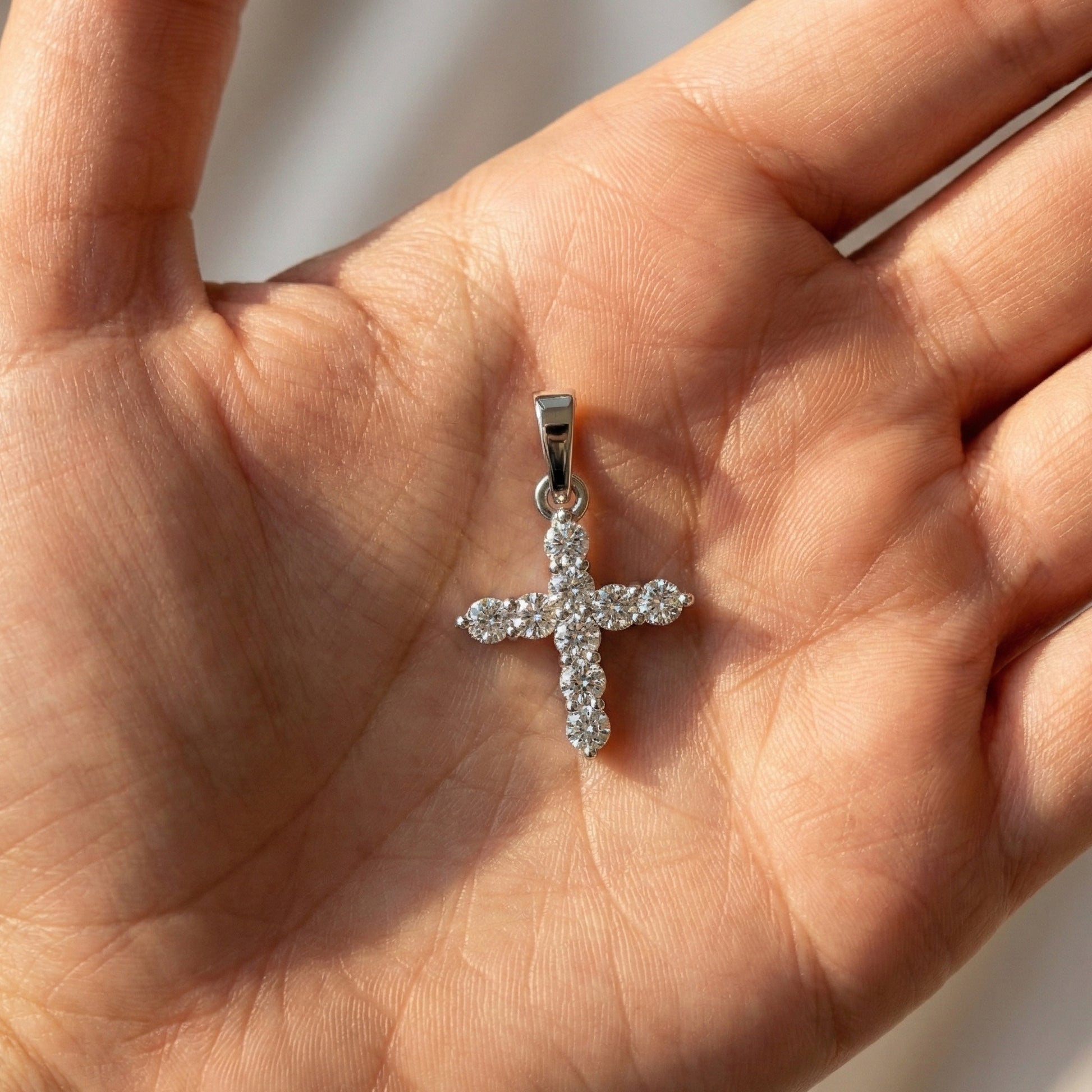 Sparkling Cross Cluster Pendant in 14K Solid Gold, 0.23 TCW Round Cut Lab Diamonds, Religious Gift for Her, Bridal Jewelry