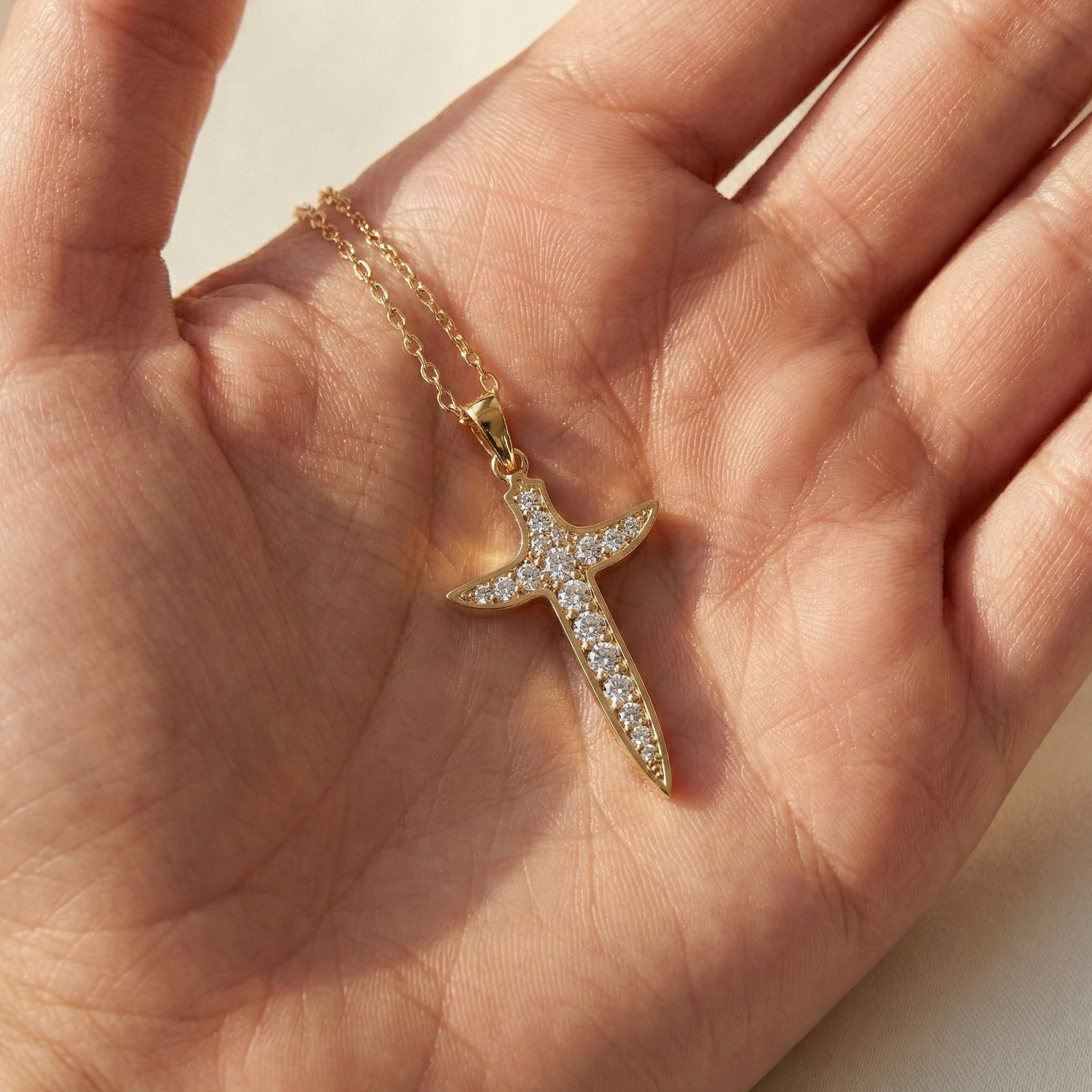 Artistic Arrow Cross Pendant in 14k Solid Gold, 0.47 TCW Round Cut Lab Diamonds, Holiday Gift Jewelry, Gift For Her