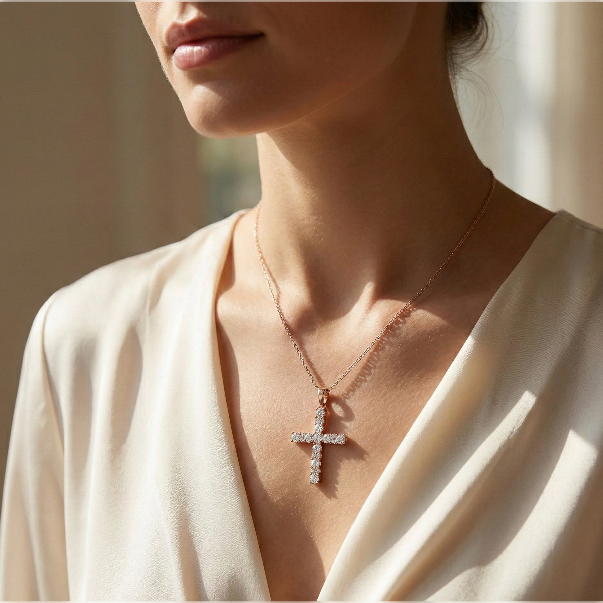 Classic Round Cluster Cross Pendant in 14K Solid Gold, 1.15 TCW Round Cut Lab Diamonds, Religious Jewelry, Birthday Gift for Her