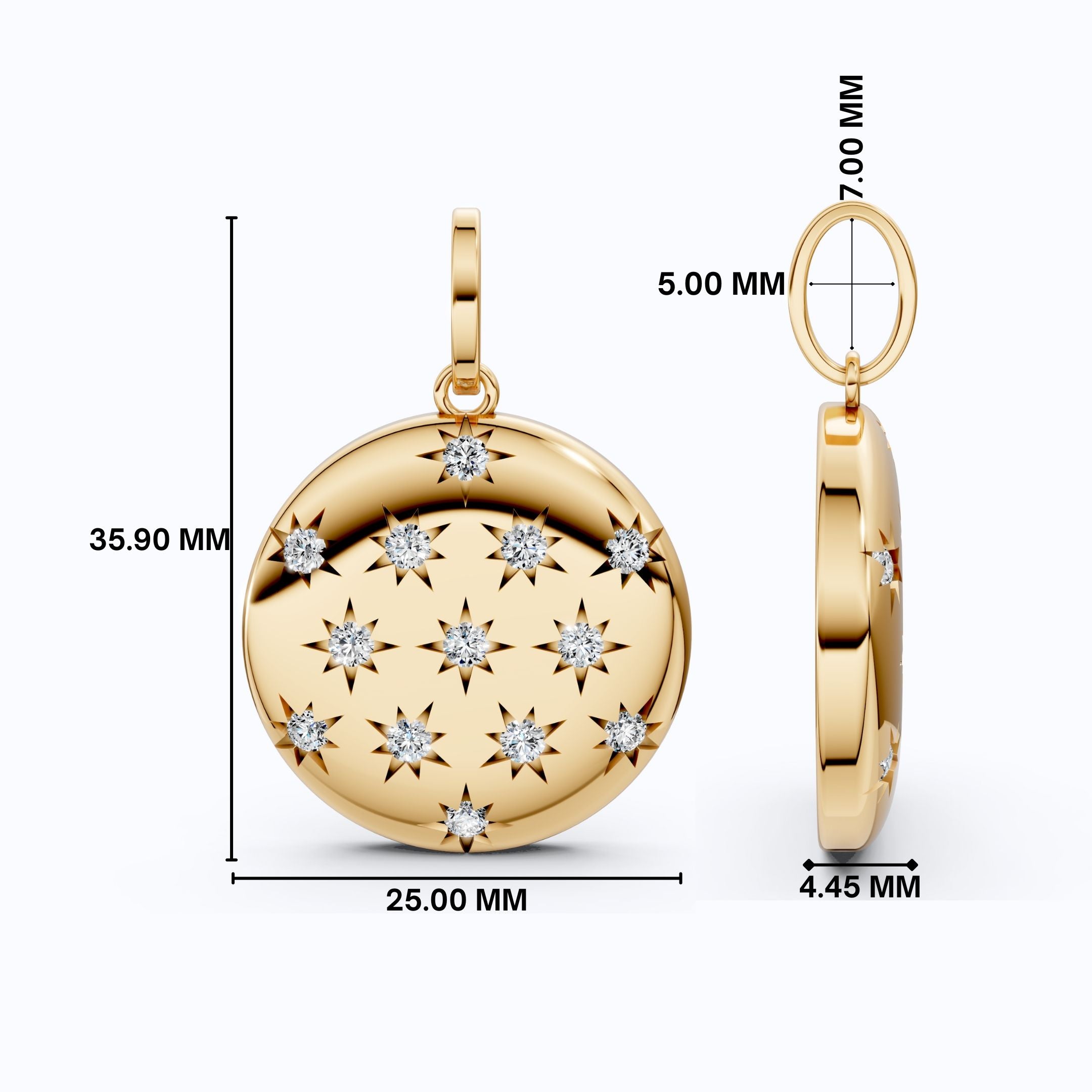 Round Disc Medallion with Starburst Diamonds Pendant in Lab Grown 14k Solid Gold, Everyday Gift for Her, Handmade Jewelry