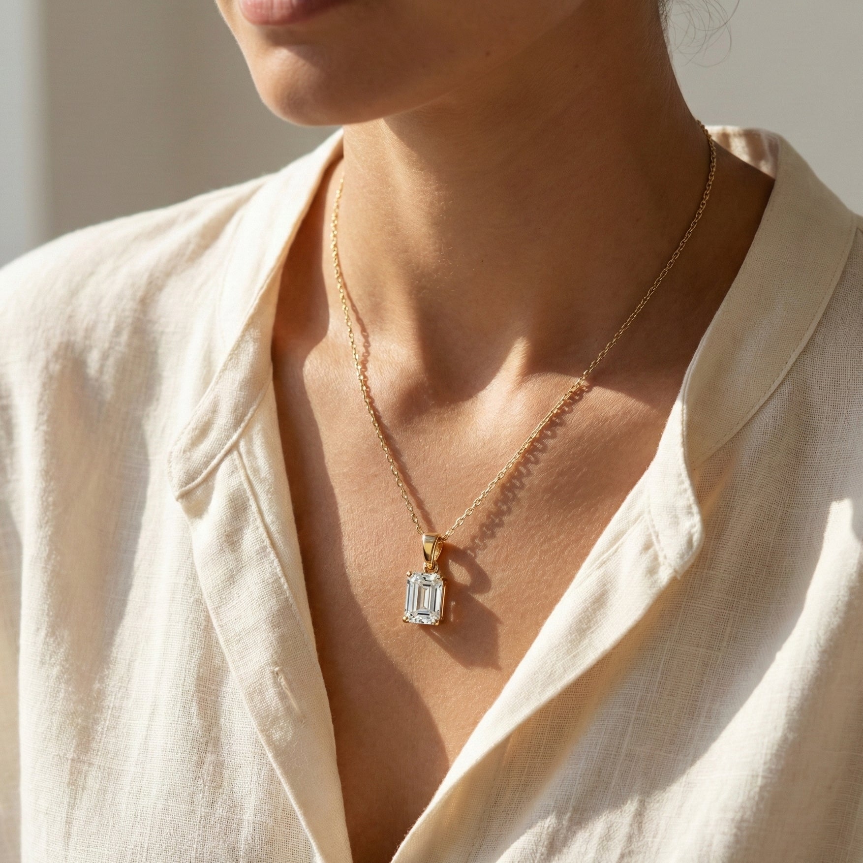 14K Rose Gold Solitaire Wedding Pendant, 1.75 CT Emerald Cut Lab Grown Diamond Solitaire Pendant, Wedding Gift for Her, Handmade Jewelry