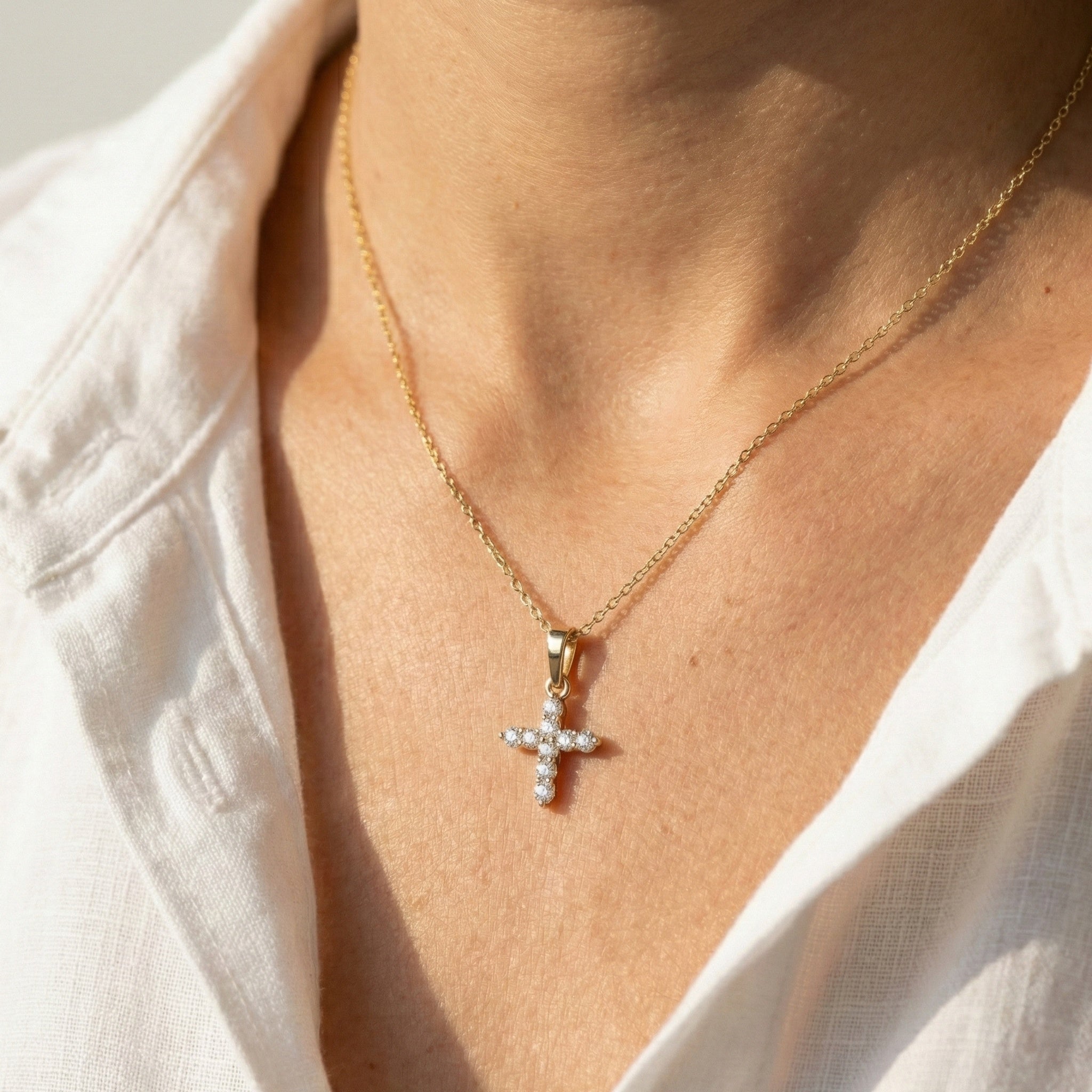 Sparkling Cross Cluster Pendant in 14K Solid Gold, 0.23 TCW Round Cut Lab Diamonds, Religious Gift for Her, Bridal Jewelry