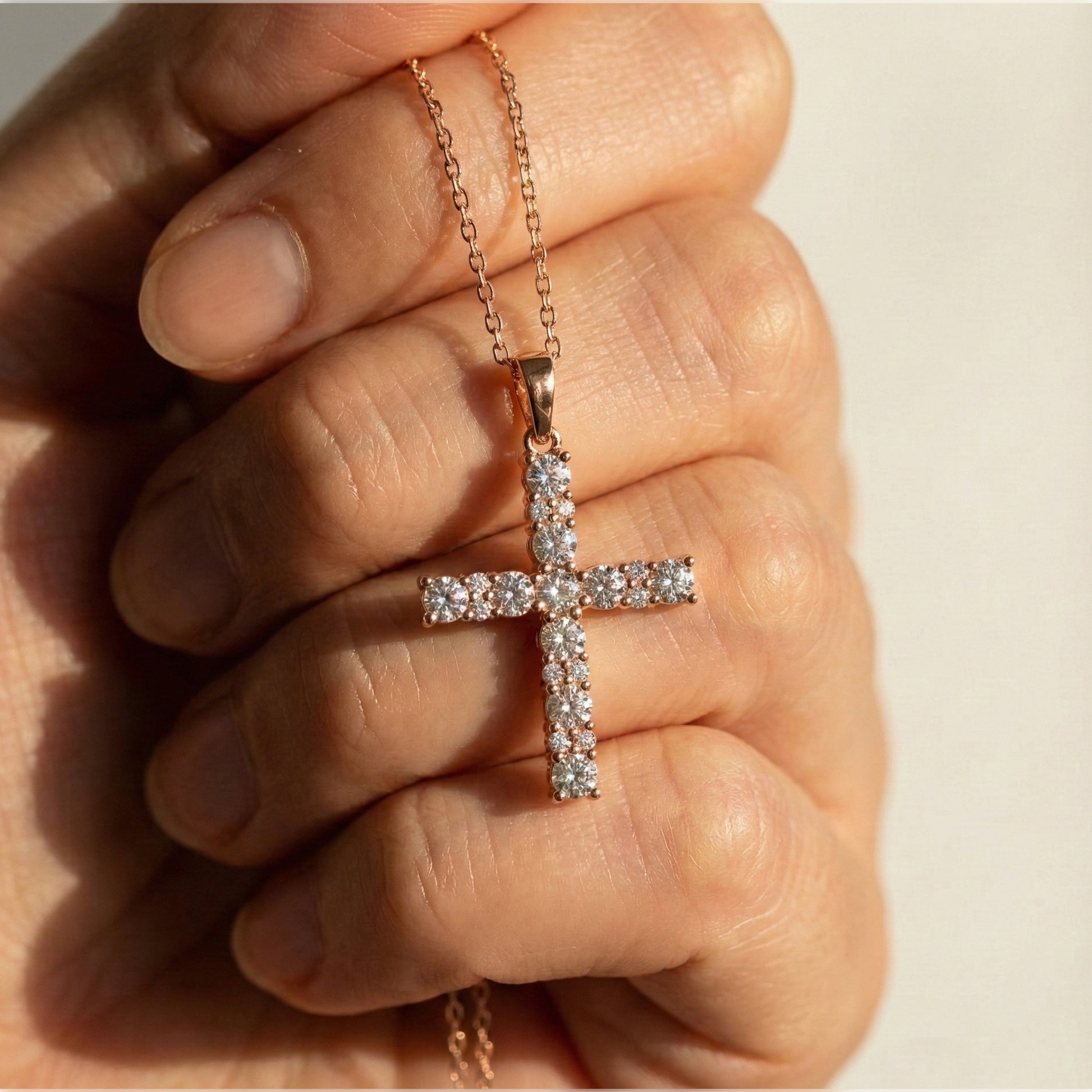 Classic Round Cluster Cross Pendant in 14K Solid Gold, 1.15 TCW Round Cut Lab Diamonds, Religious Jewelry, Birthday Gift for Her