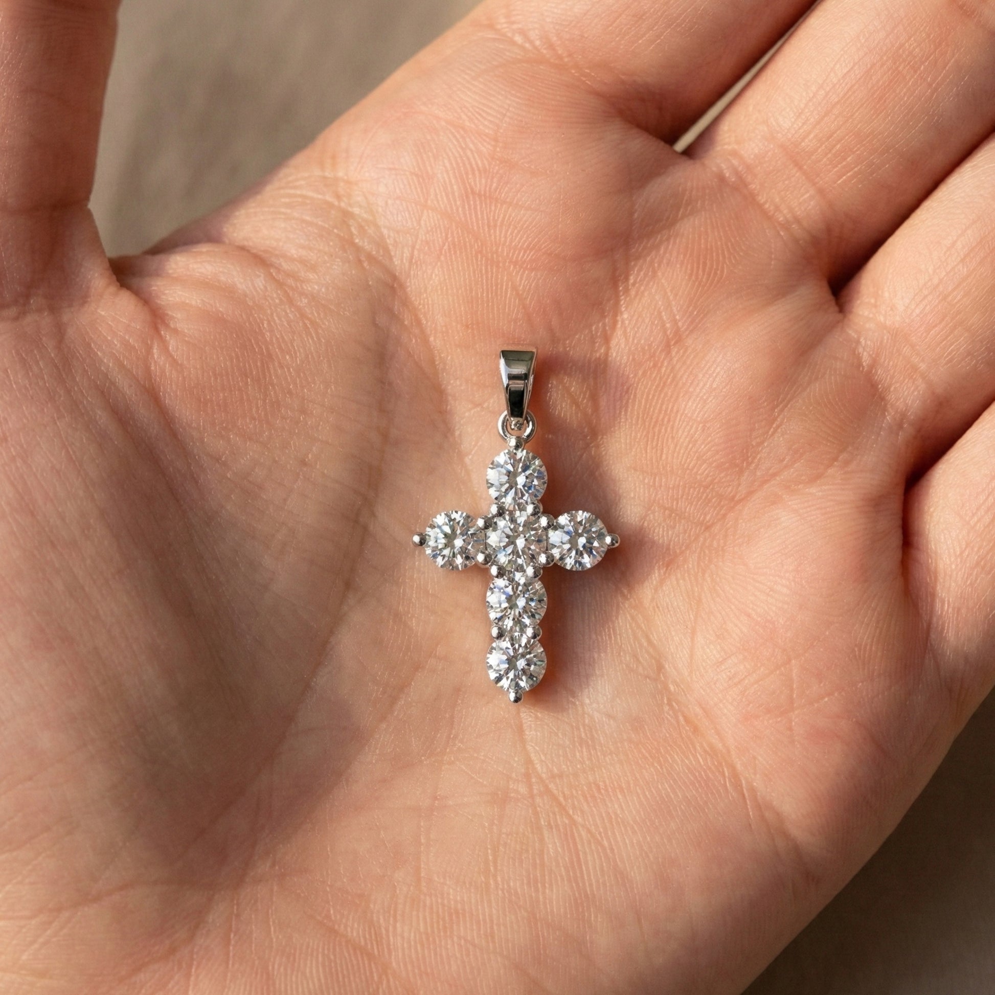 Prong-Set Round Cut Cross Religious Pendant in 14k Solid Gold, 2.16 TCW Round Cut Lab Created Diamonds, Birthday Gift for Her, Faith Jewelry