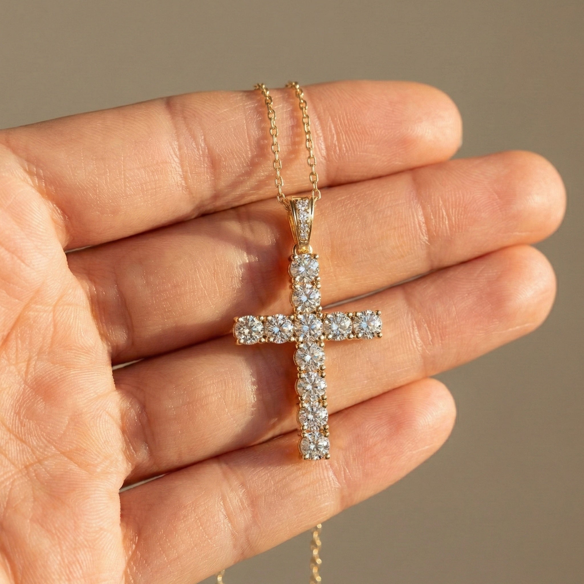 Classic Round Cluster Cross Pendant in 14k Solid Gold, 5.14 TCW Round Cut Lab Grown Diamonds, Faith Gift for Her, Jesus Cross Pendant