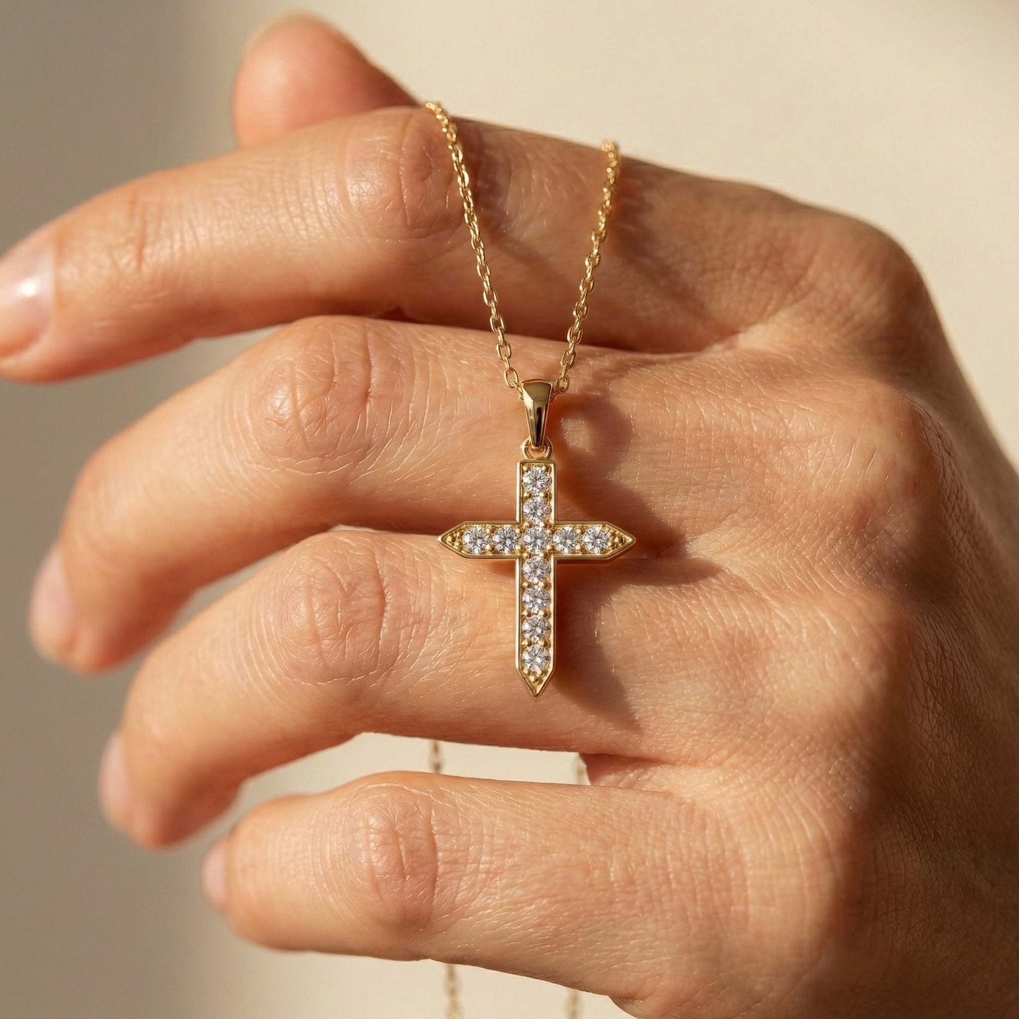 Pointed Edge Cross Pendant in 14k Solid Gold, 0.73 TCW Round Cut Lab Diamonds, Christian Jewelry, Gift for Women