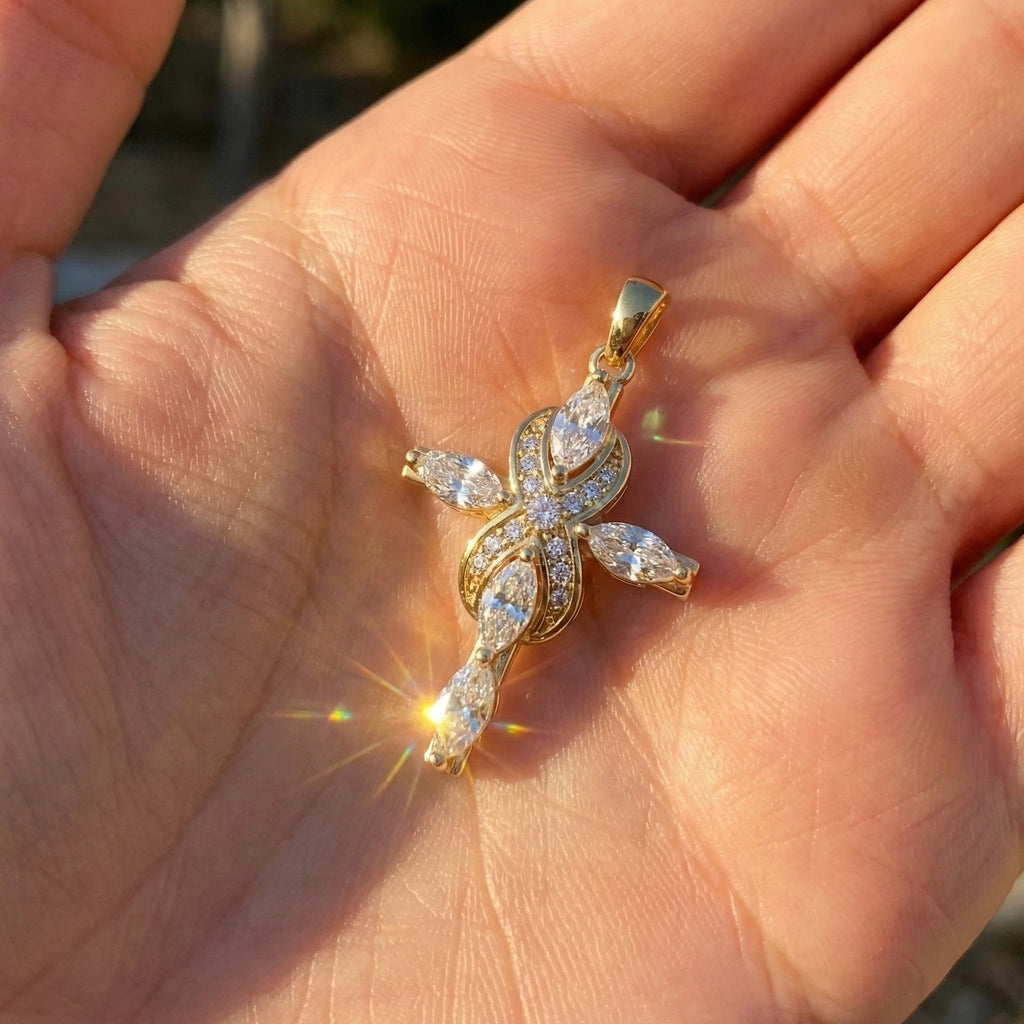 Infinity Loop Marquise Cross Pendant in 14K Solid Gold, 1.19 TCW Marquise/Round Cut Lab Created Daimonds, Bridal Jewelry, Gift for Her