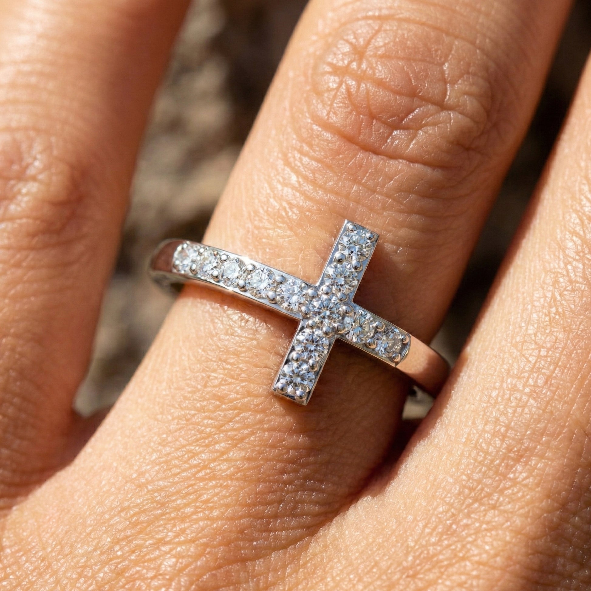 Classic Pavé Cross Promise Ring in Lab Grown Diamond – 14K Solid Gold, Minimalist Religious Ring, Everyday Jewelry Gift