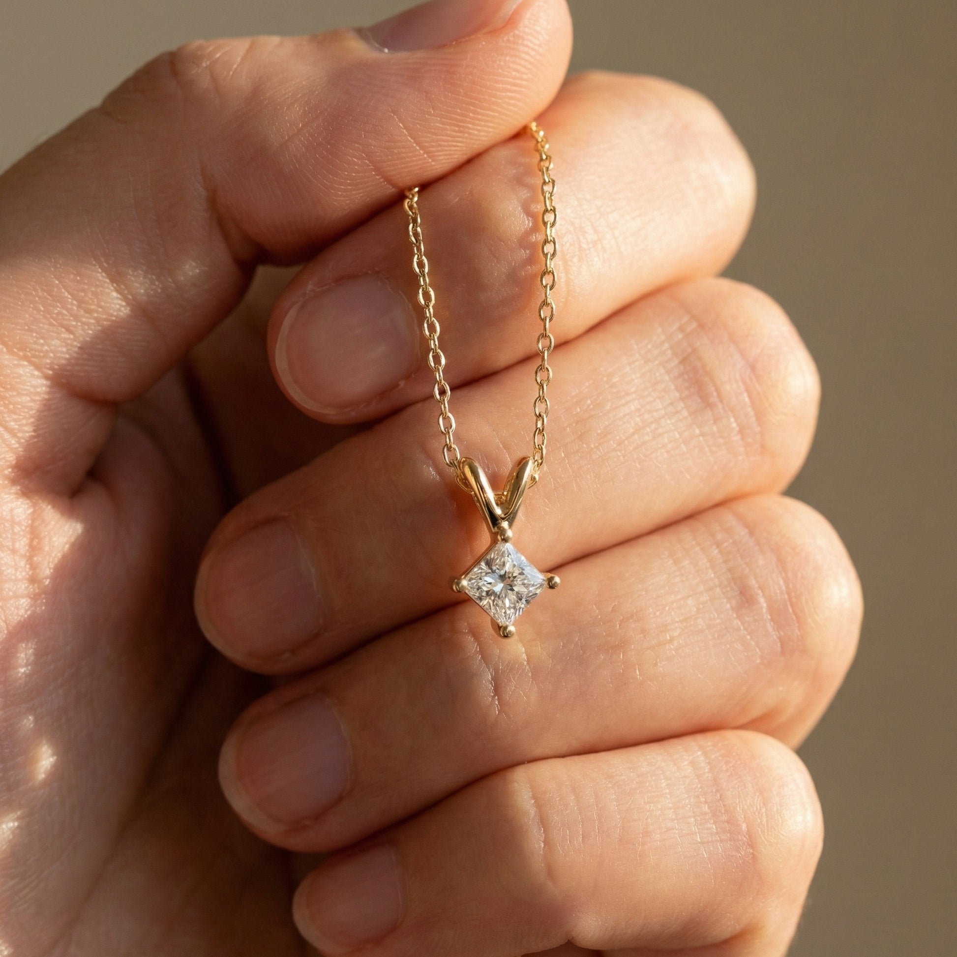 0.50 CT Princess Cut Solitaire Minimalist Pendant in 14K Solid Gold, Wedding Gift for Wife, Bridal Pendant Jewelry