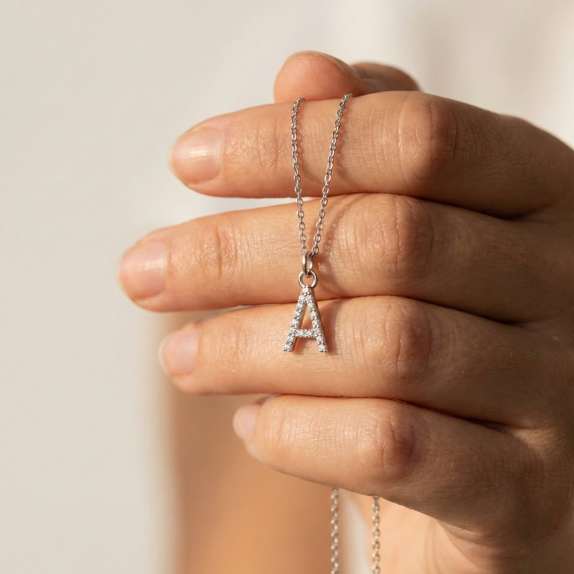 Classic Micro Pavé Initial A Alphabet Pendant in Lab Diamond – 14K Solid Gold, Promotion Gift for Her, Everyday Pendant