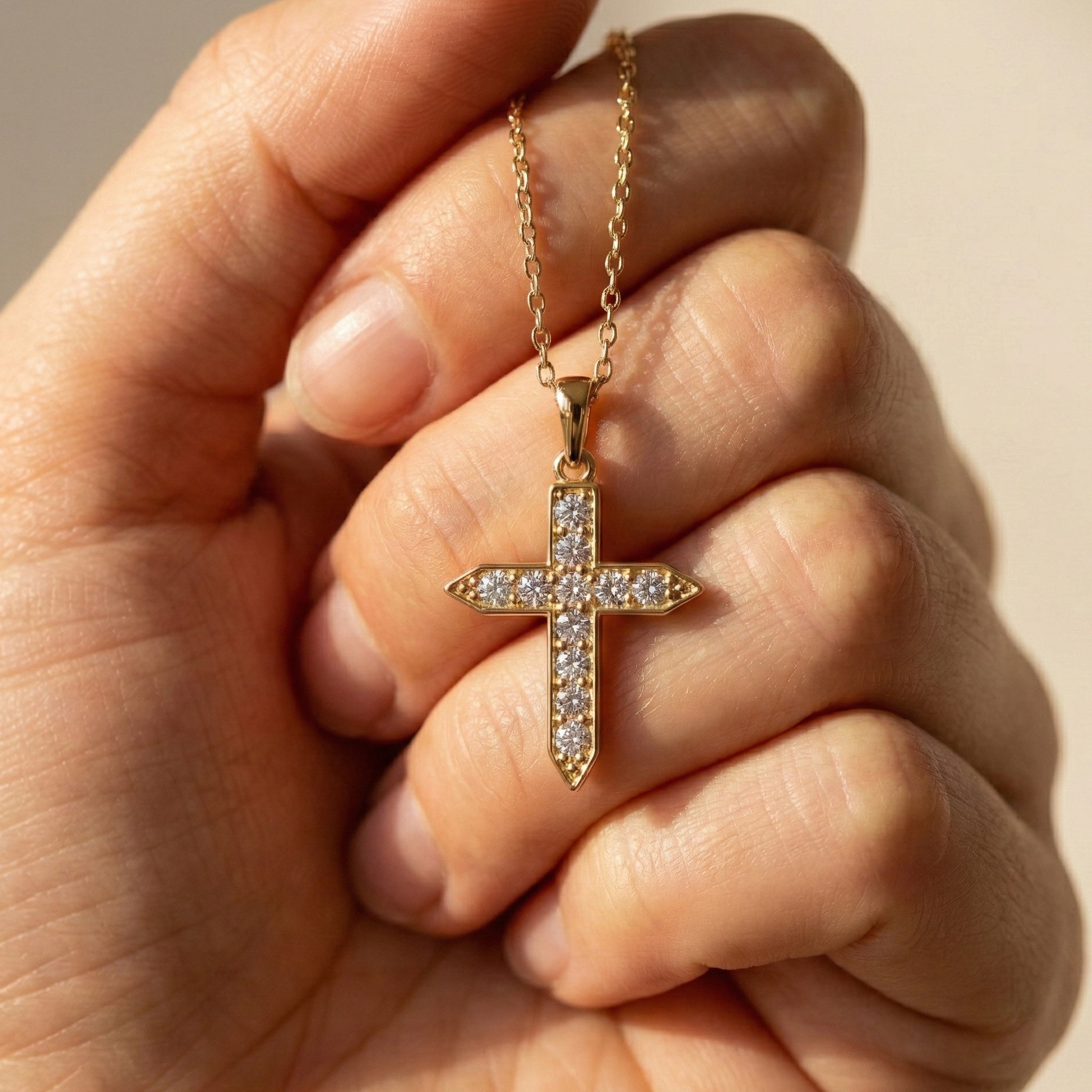 Pointed Edge Cross Pendant in 14k Solid Gold, 0.73 TCW Round Cut Lab Diamonds, Christian Jewelry, Gift for Women