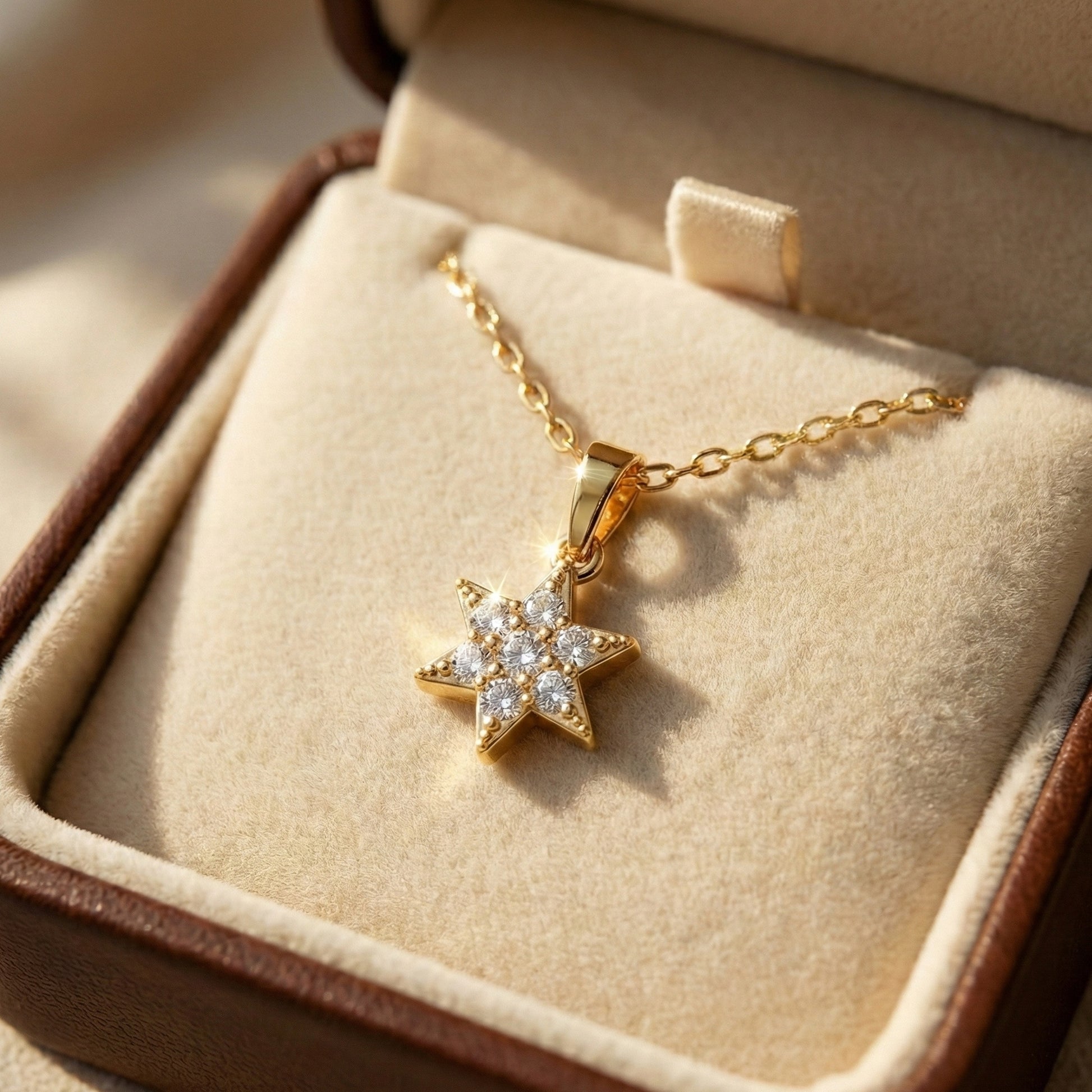 Starburst Six-Point Star Cluster Wedding Pendant Lab Diamond in 14k Solid Gold, Birthday Gift for Women, Handmade Jewelry