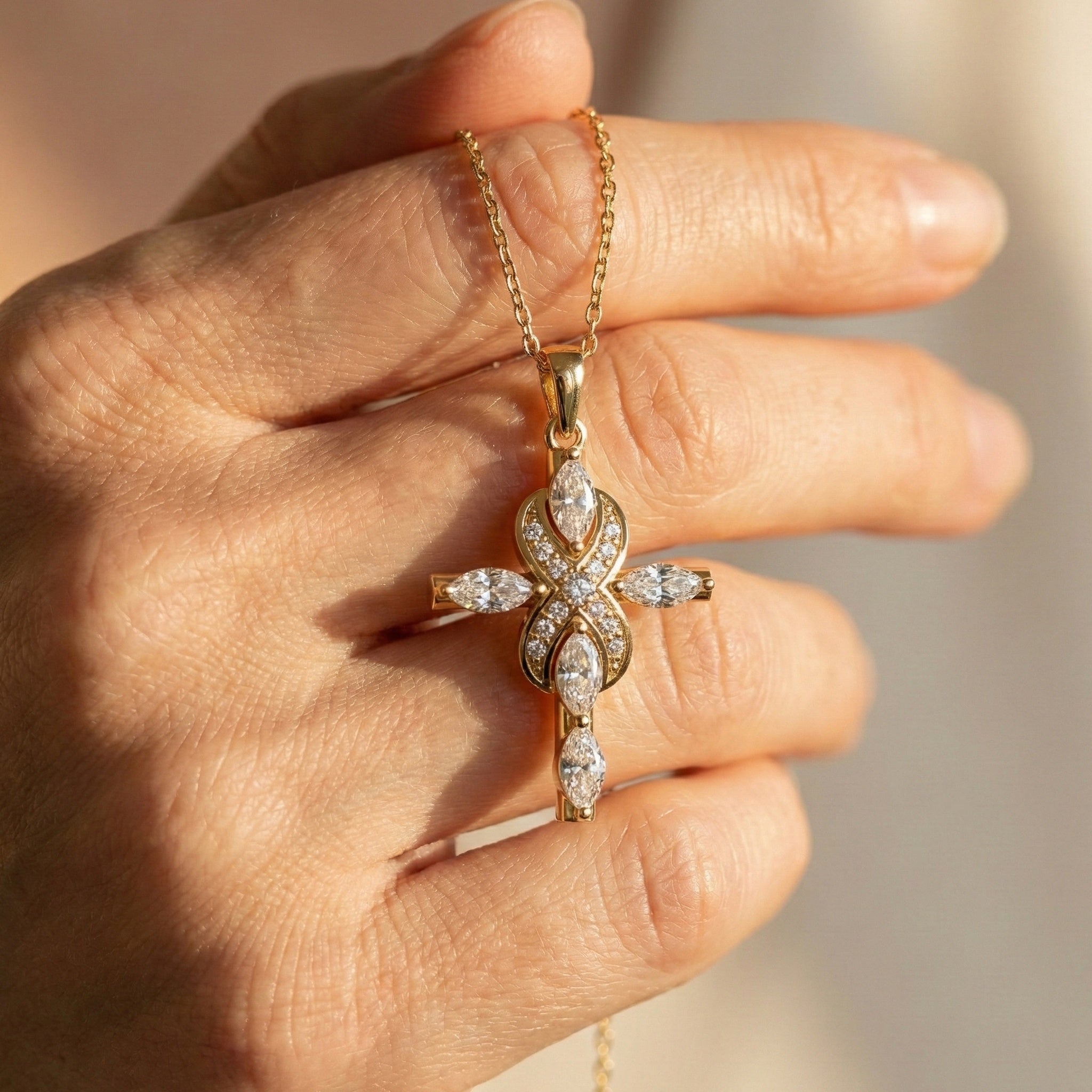 Infinity Loop Marquise Cross Pendant in 14K Solid Gold, 1.19 TCW Marquise/Round Cut Lab Created Daimonds, Bridal Jewelry, Gift for Her