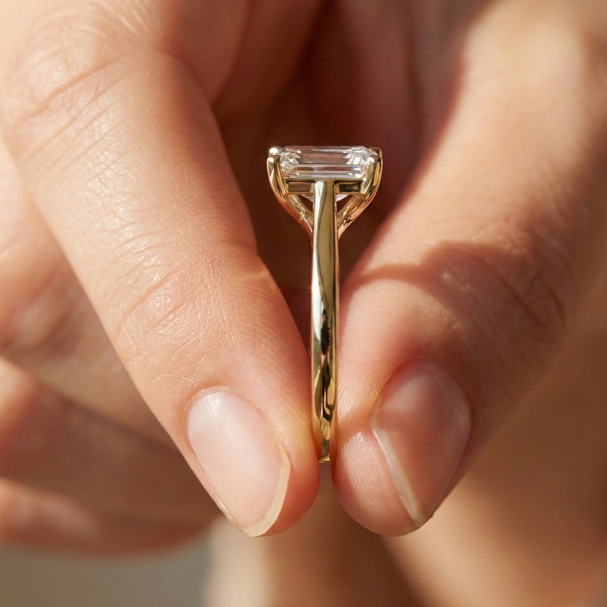 Emerald Cut Solitaire Classic Prong Set Engagement Ring in 14k Solid Gold, 1.00 CT Emerald Cut Lab Grown Diamond, Wedding Gift for Women