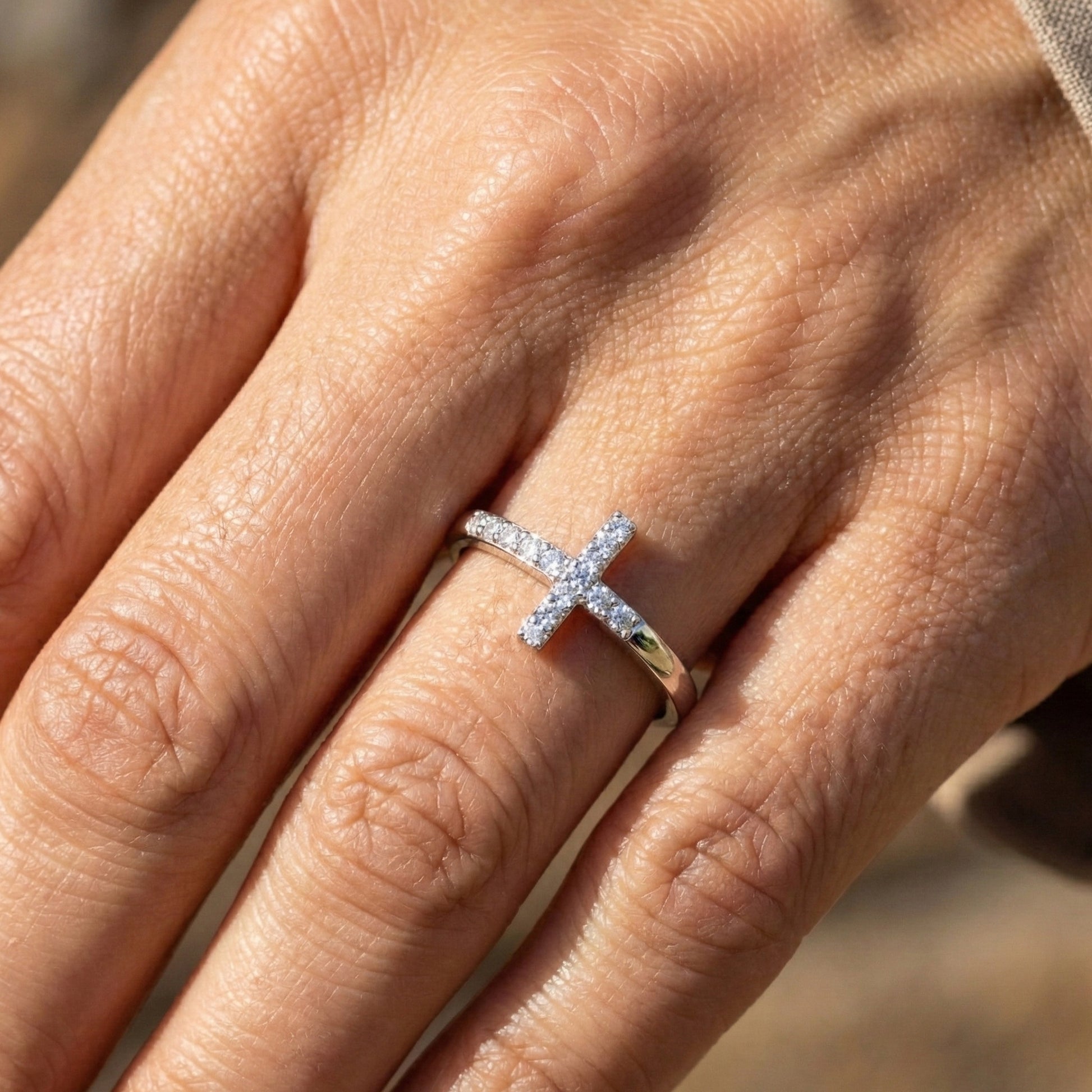 Classic Pavé Cross Promise Ring in Lab Grown Diamond – 14K Solid Gold, Minimalist Religious Ring, Everyday Jewelry Gift