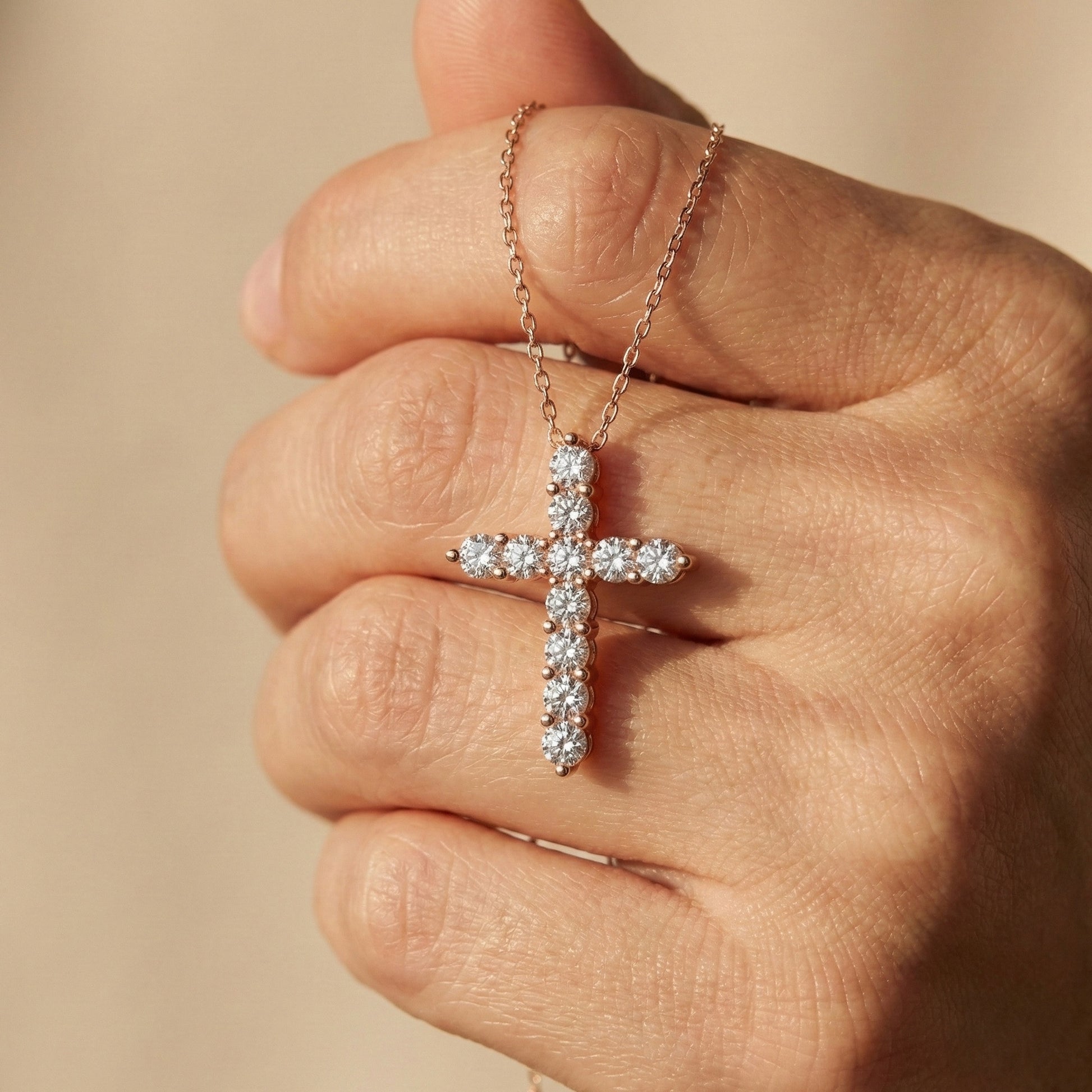 Round Cut Prong-Set Tennis Cross Pendant in 14k White Gold, 1.75 TCW Round Cut Lab Created Diamonds, Birthday Gift for Women/Men