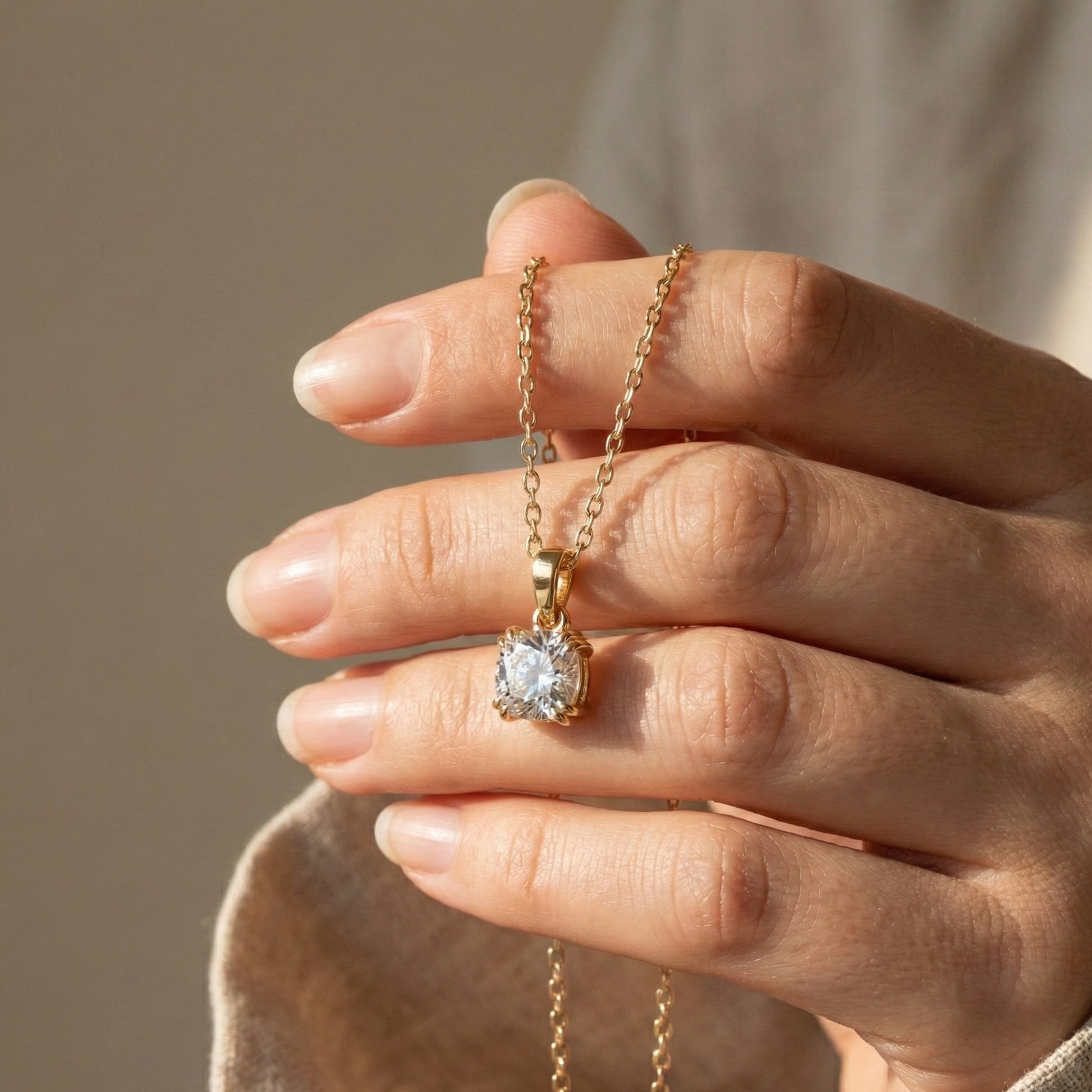 Solitaire Double Prong Wedding Pendant in 14k Solid Gold, 1.50 CT Cushion Cut Lab Diamond, Dainty Pendant, Birthday Gift for Her, Bridal Jewelry