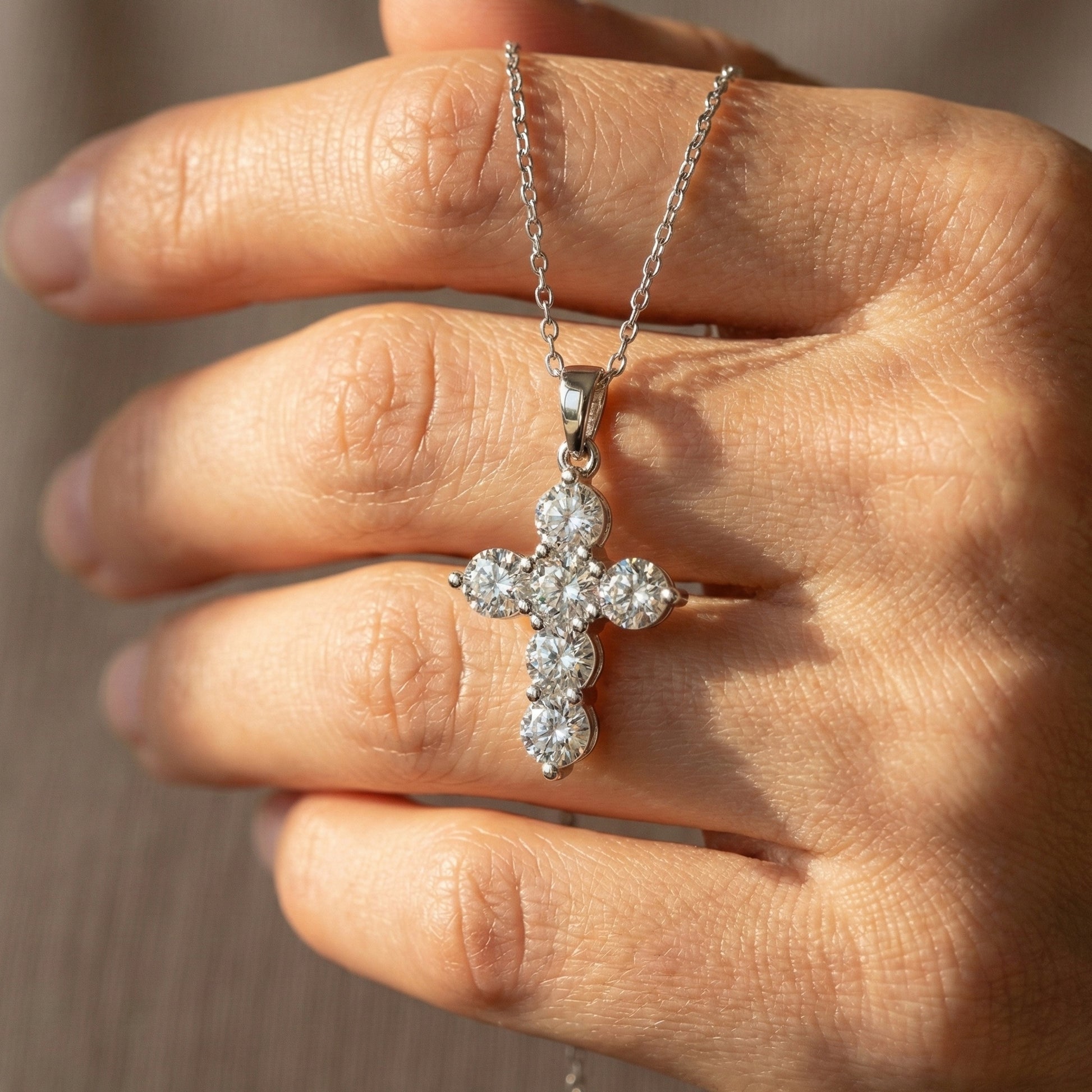 Prong-Set Round Cut Cross Religious Pendant in 14k Solid Gold, 2.16 TCW Round Cut Lab Created Diamonds, Birthday Gift for Her, Faith Jewelry