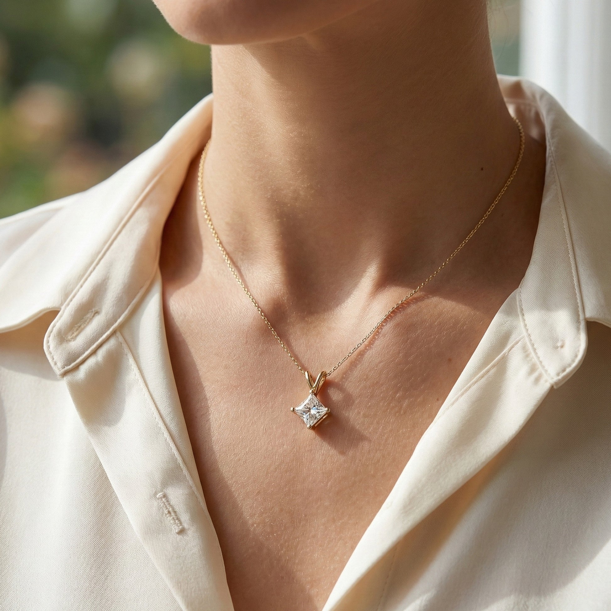 0.50 CT Princess Cut Solitaire Minimalist Pendant in 14K Solid Gold, Wedding Gift for Wife, Bridal Pendant Jewelry