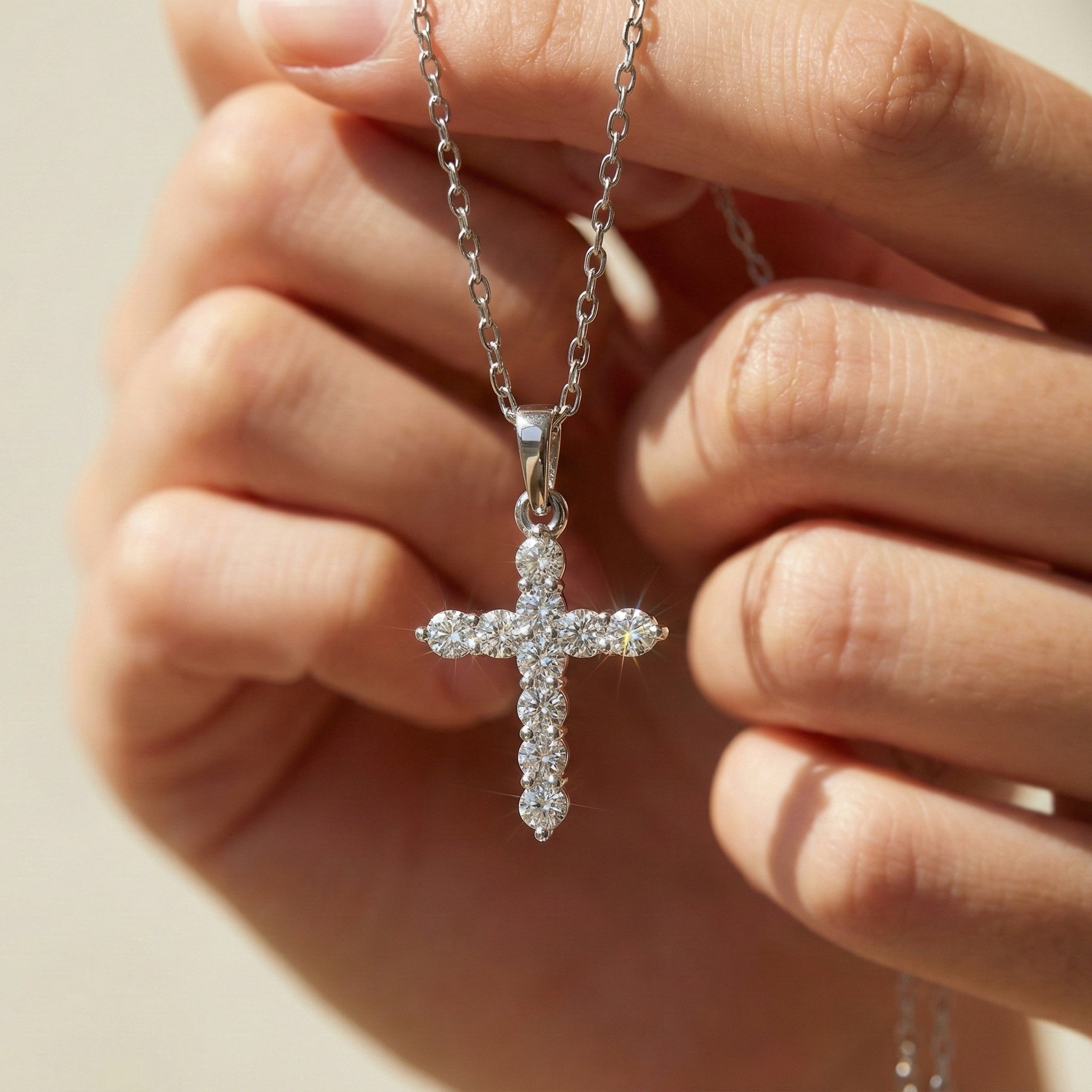 Sparkling Cross Cluster Pendant in 14K Solid Gold, 0.23 TCW Round Cut Lab Diamonds, Religious Gift for Her, Bridal Jewelry