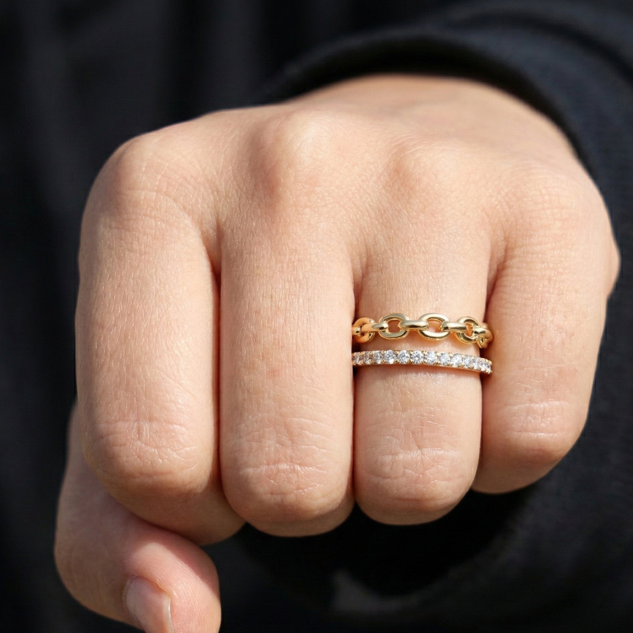 Unique Contemporary Chain Link Pavé Wedding Band in Lab Diamond-14k Solid Gold, Anniversary Gift For Women, Everyday Gift