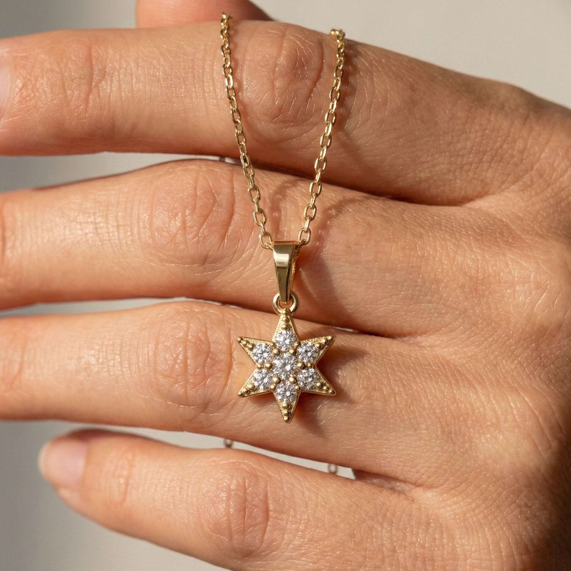 Starburst Six-Point Star Cluster Wedding Pendant Lab Diamond in 14k Solid Gold, Birthday Gift for Women, Handmade Jewelry