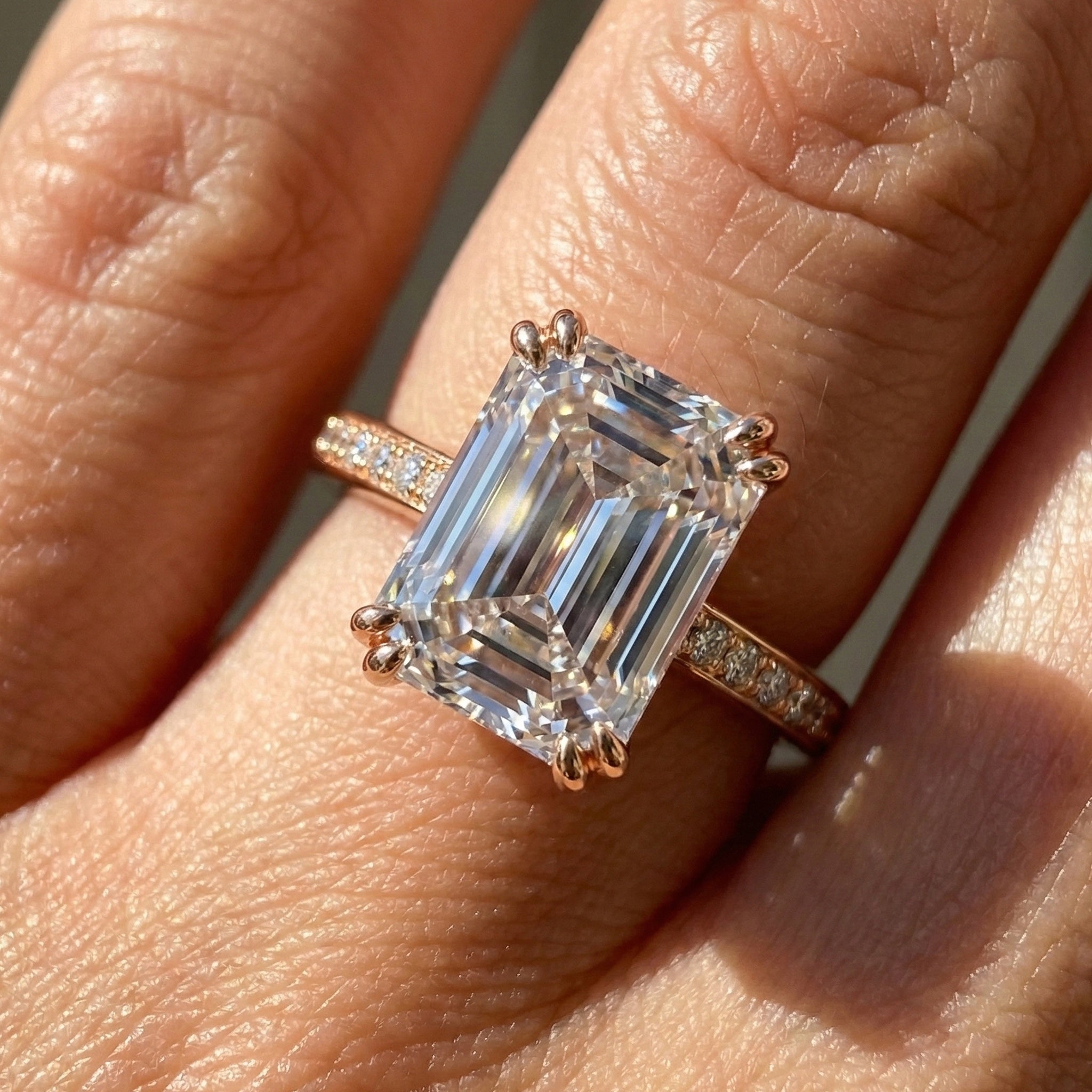 14K Yellow Gold Emerald Cut Lab Diamond Pave Engagement Ring, Handmade Wedding Ring, Trending Bridal Jewelry for Wife