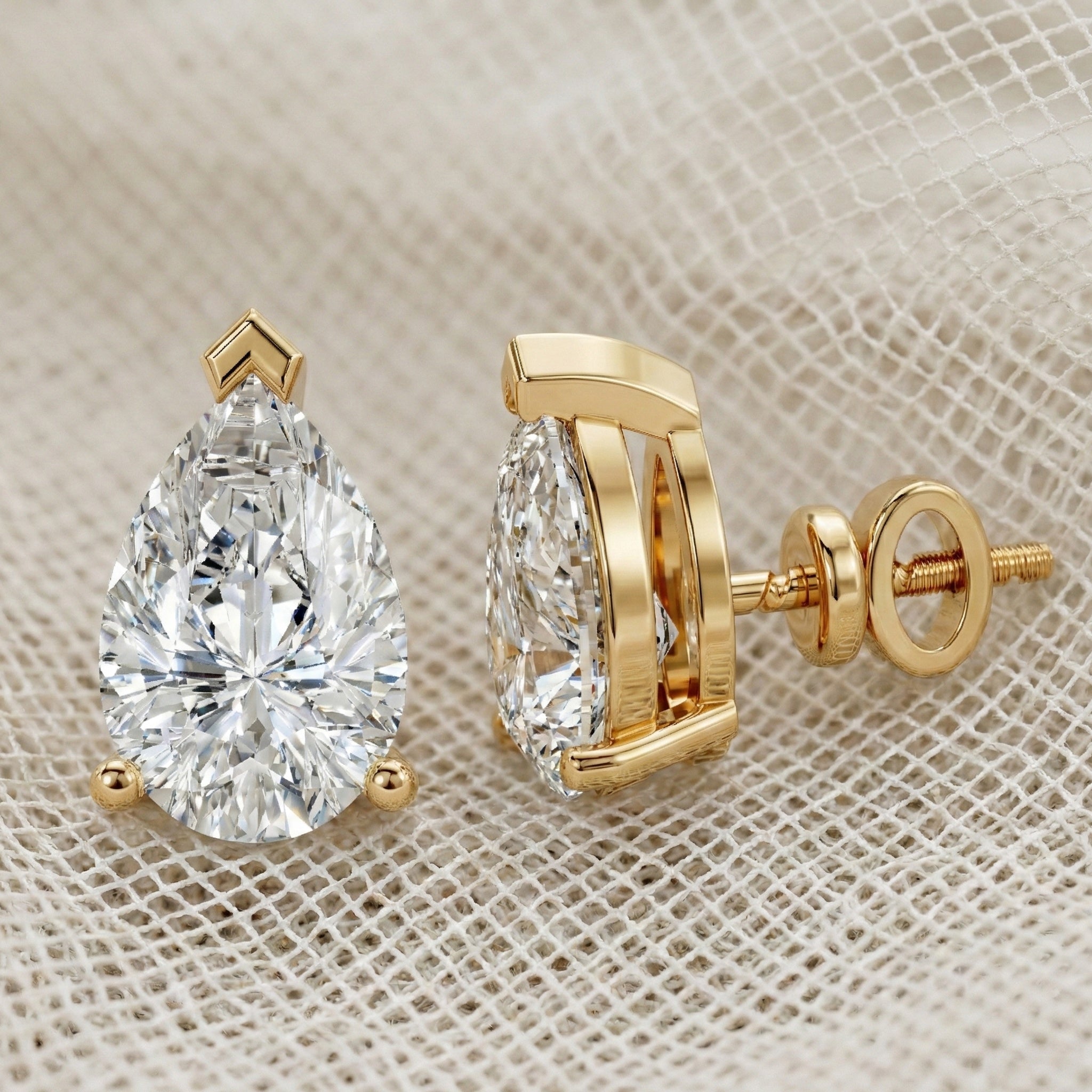 Pear Cut Solitaire Stud Earrings in 9K Solid Gold, 2.00 TCW Pear Cut Lab Created Diamonds, Bridal Jewelry, Gift for Wife, Handmade Studs