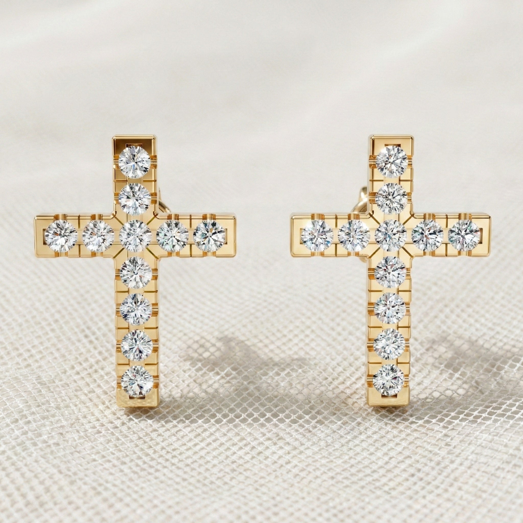 Modern Jesus Cross Wedding Stud Earrings in 14K Yellow Gold, Classic Religious Jewelry, Perfect Gift for Wife, Everyday Stud Earrings
