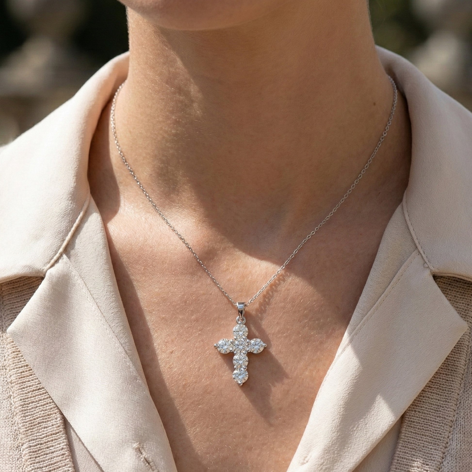 Prong-Set Round Cut Cross Religious Pendant in 14k Solid Gold, 2.16 TCW Round Cut Lab Created Diamonds, Birthday Gift for Her, Faith Jewelry