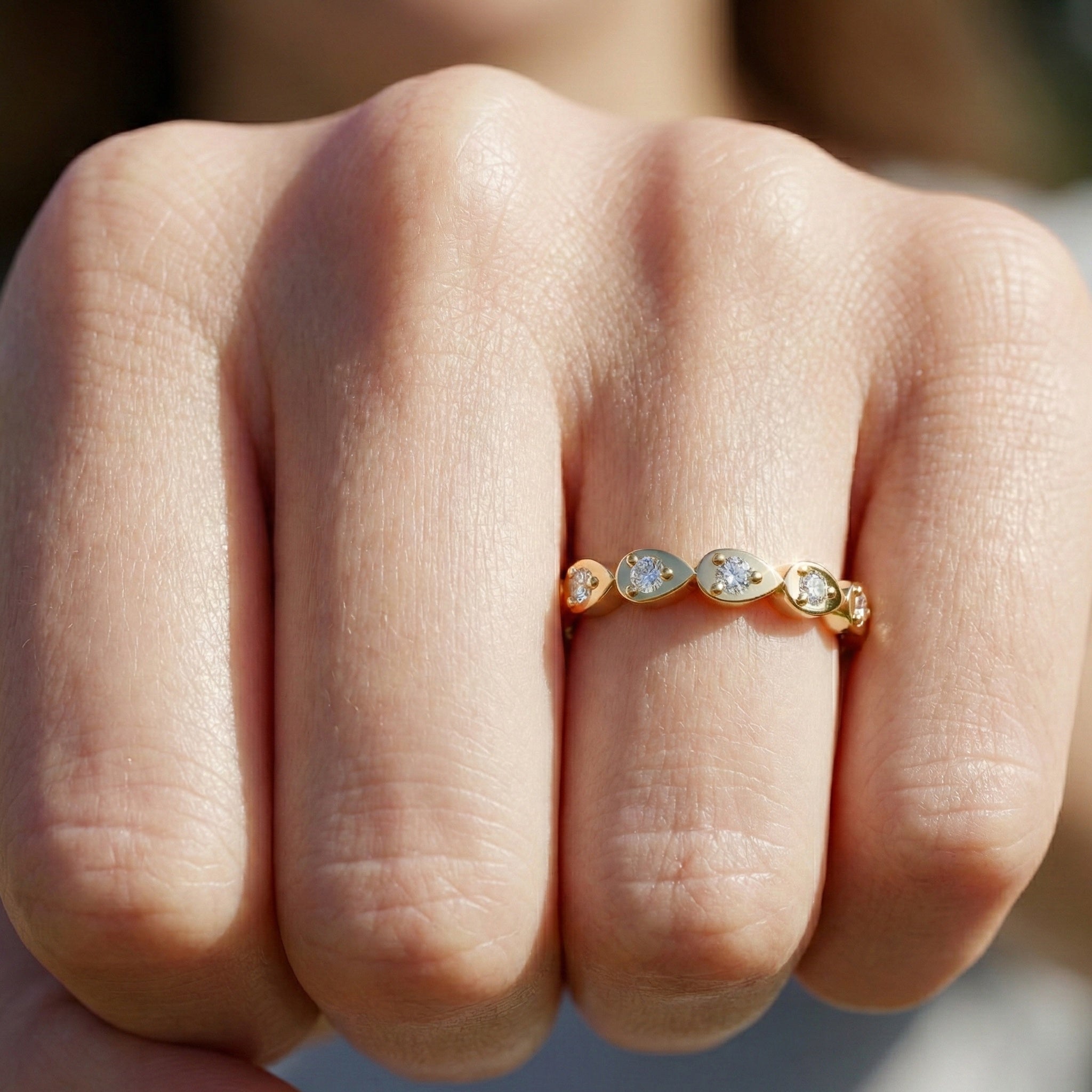 Teardrop Motif Stacking Wedding Band in 14K Solid Gold, 0.06 TCW Round Cut Lab Diamonds, Promise Band, Wedding Bridal Jewelry, Gift For Her