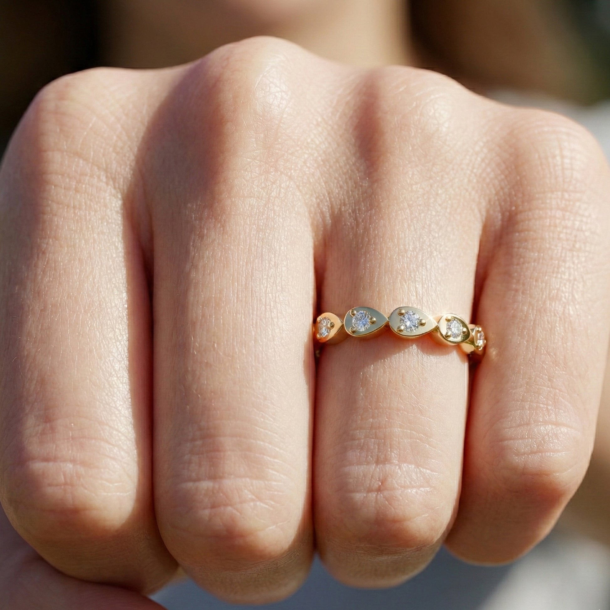 Teardrop Motif Stacking Wedding Band in 14K Solid Gold, 0.06 TCW Round Cut Lab Diamonds, Promise Band, Wedding Bridal Jewelry, Gift For Her