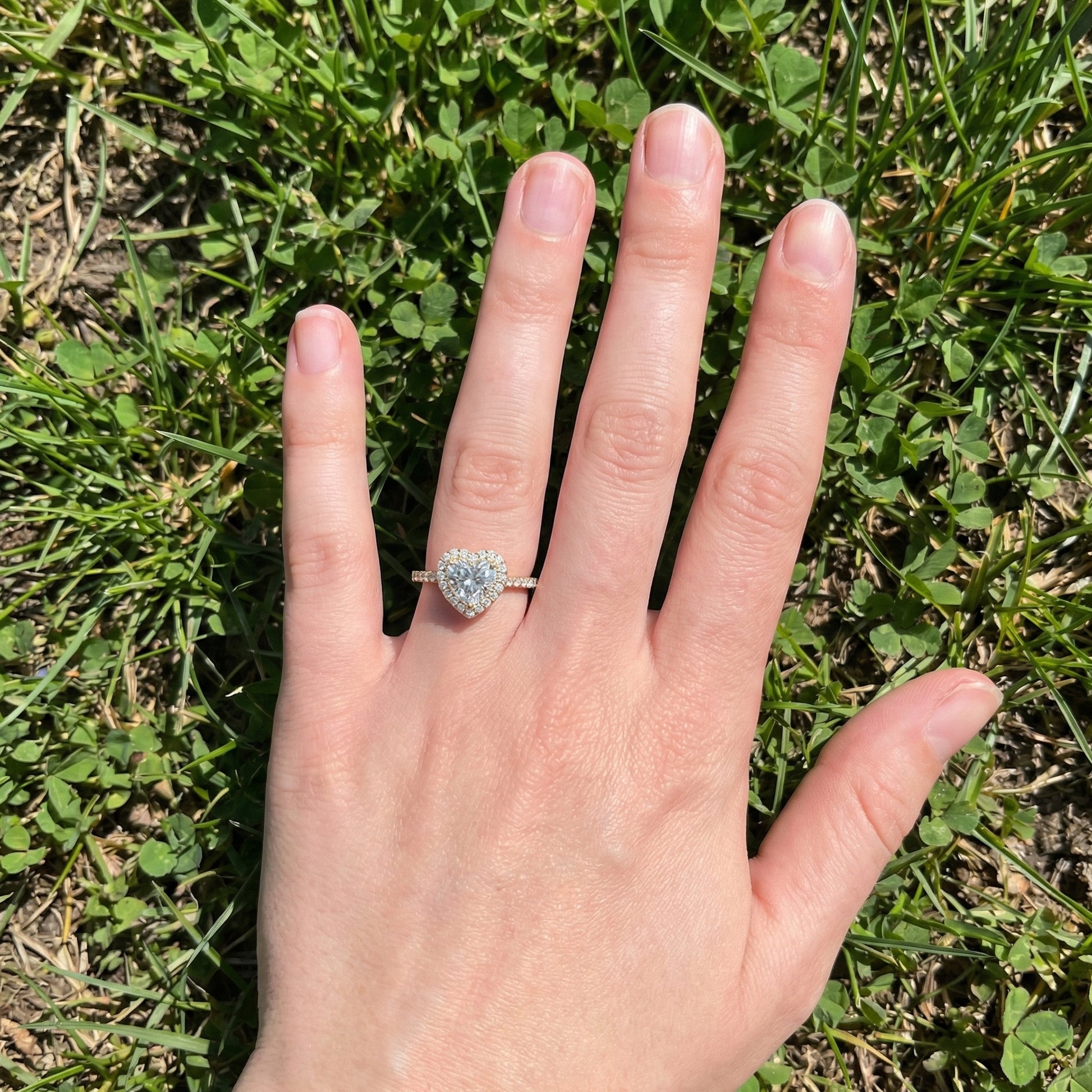 Classic Heart Halo Cathedral Pavé Band Engagement Ring in Lab Grown Diamond – 14k Solid Gold, Everyday Ring For Bridal