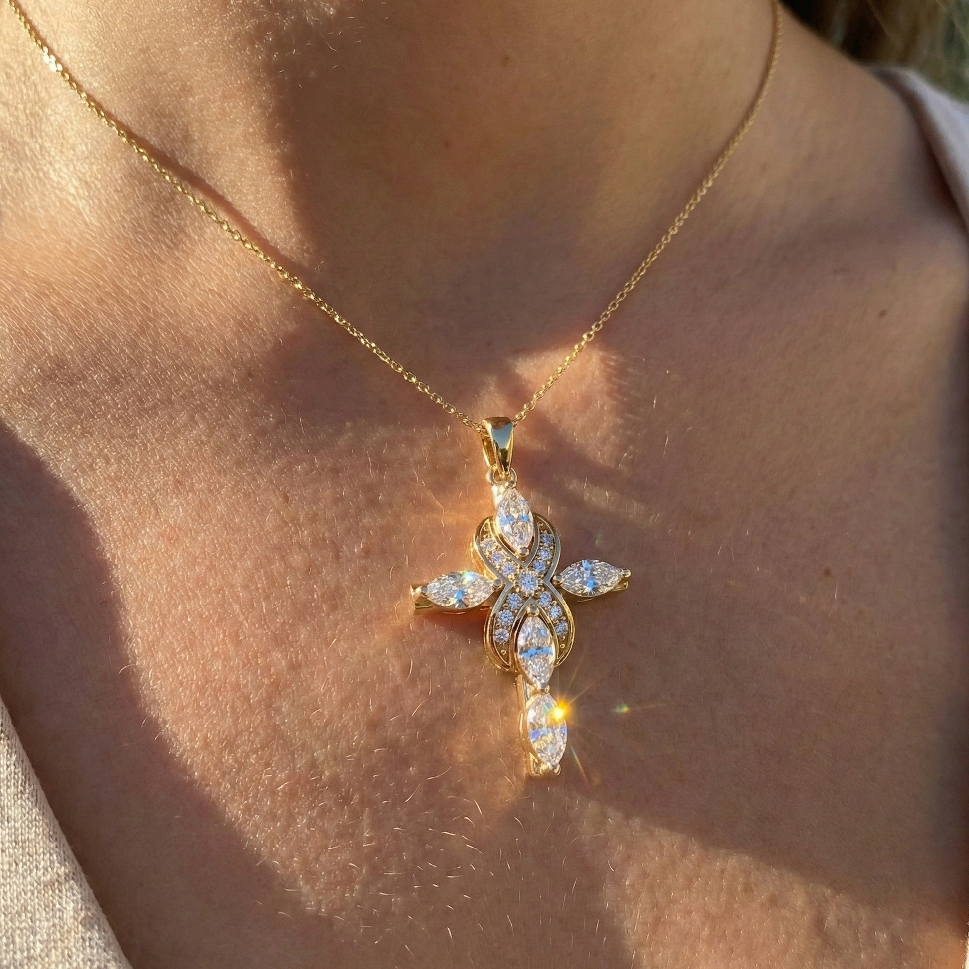 Infinity Loop Marquise Cross Pendant in 14K Solid Gold, 1.19 TCW Marquise/Round Cut Lab Created Daimonds, Bridal Jewelry, Gift for Her