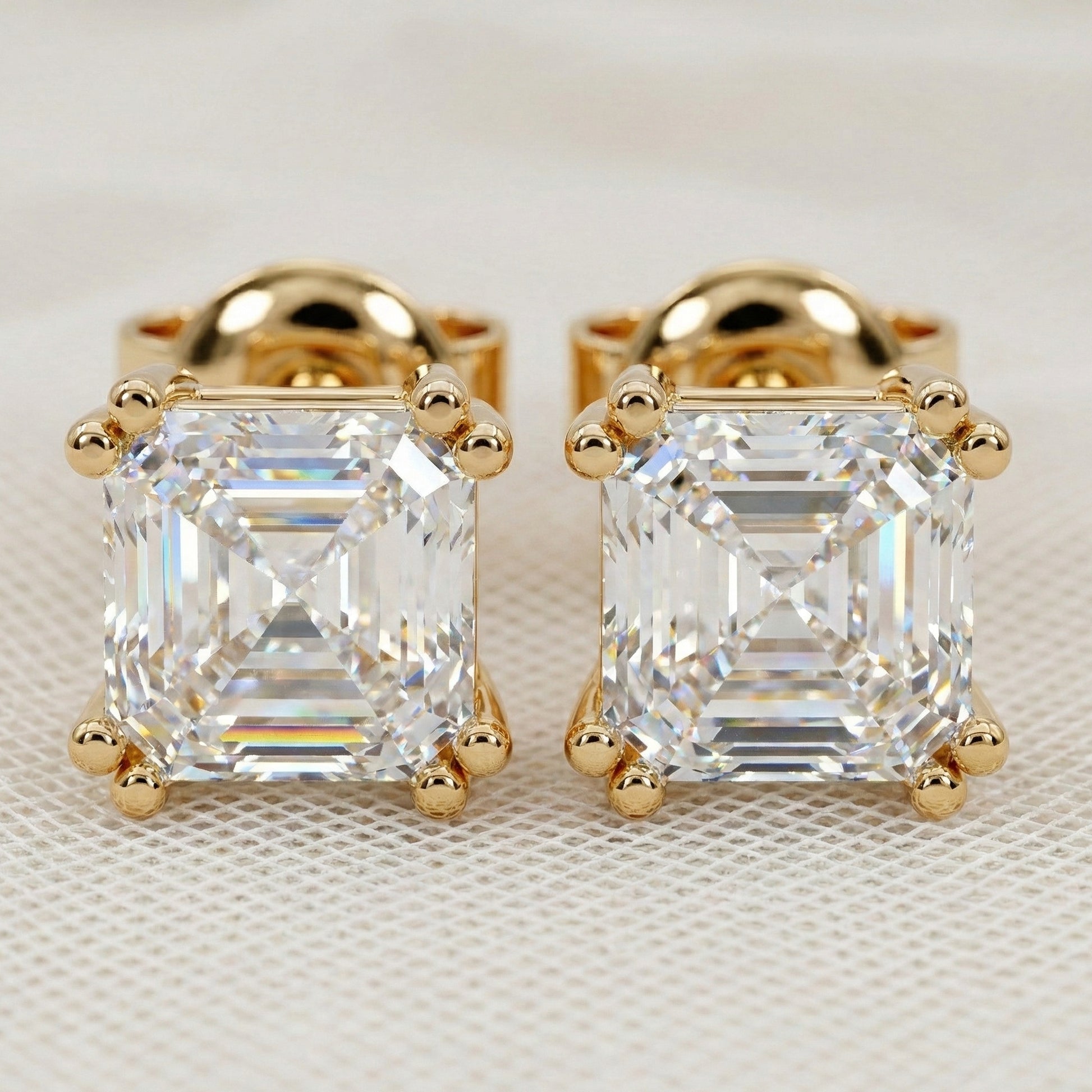 Double Prong Solitaire Minimalist Stud Earrings in 14k Solid Gold, 2.50 TCW Asscher Cut Lab Grown Diamonds, Gift for Wife, Handmade Bridal Jewelry