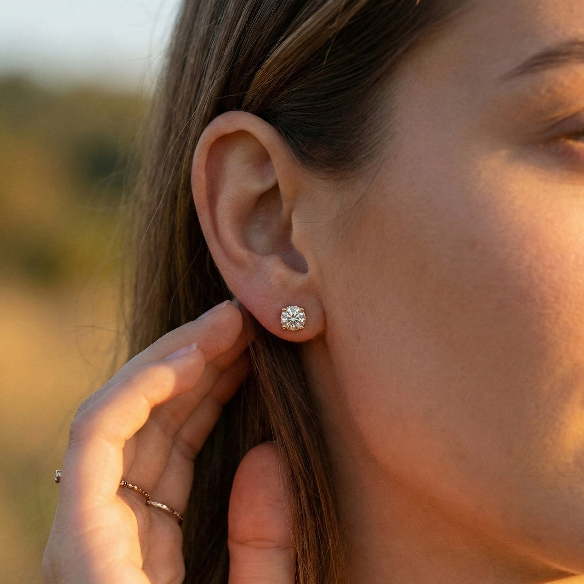 Morden Hidden Halo Wedding Stud Earrings in 14K Yellow Gold, 1.07 TCW Round Cut Lab Created Diamonds, Birthday Gift For Women, Handmade Jewelry