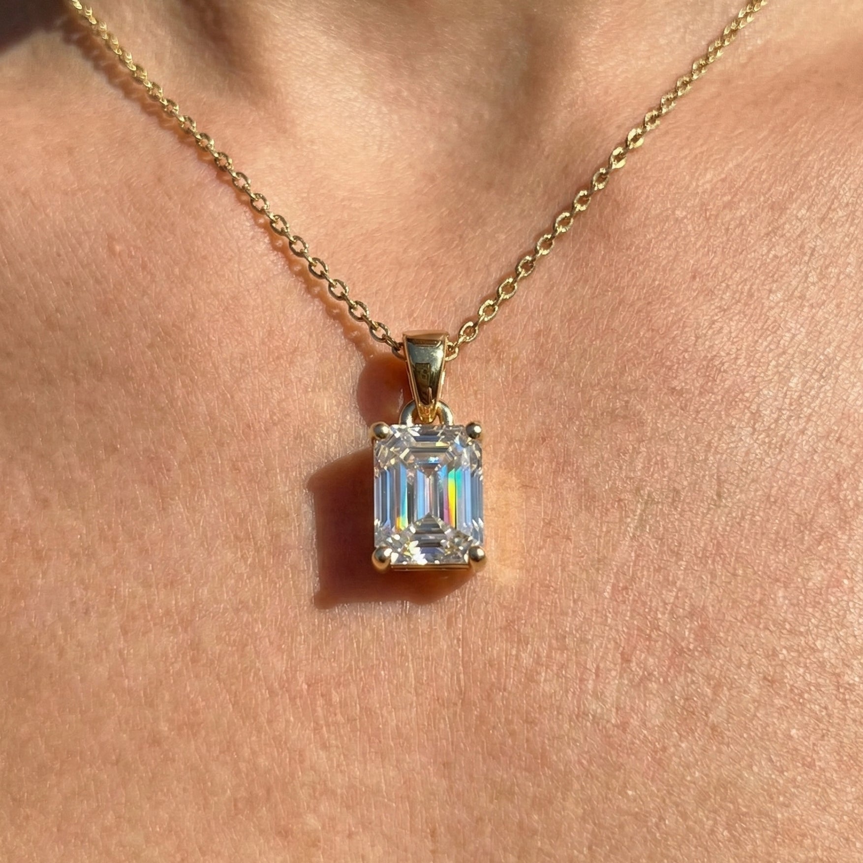 14K Rose Gold Solitaire Wedding Pendant, 1.75 CT Emerald Cut Lab Grown Diamond Solitaire Pendant, Wedding Gift for Her, Handmade Jewelry