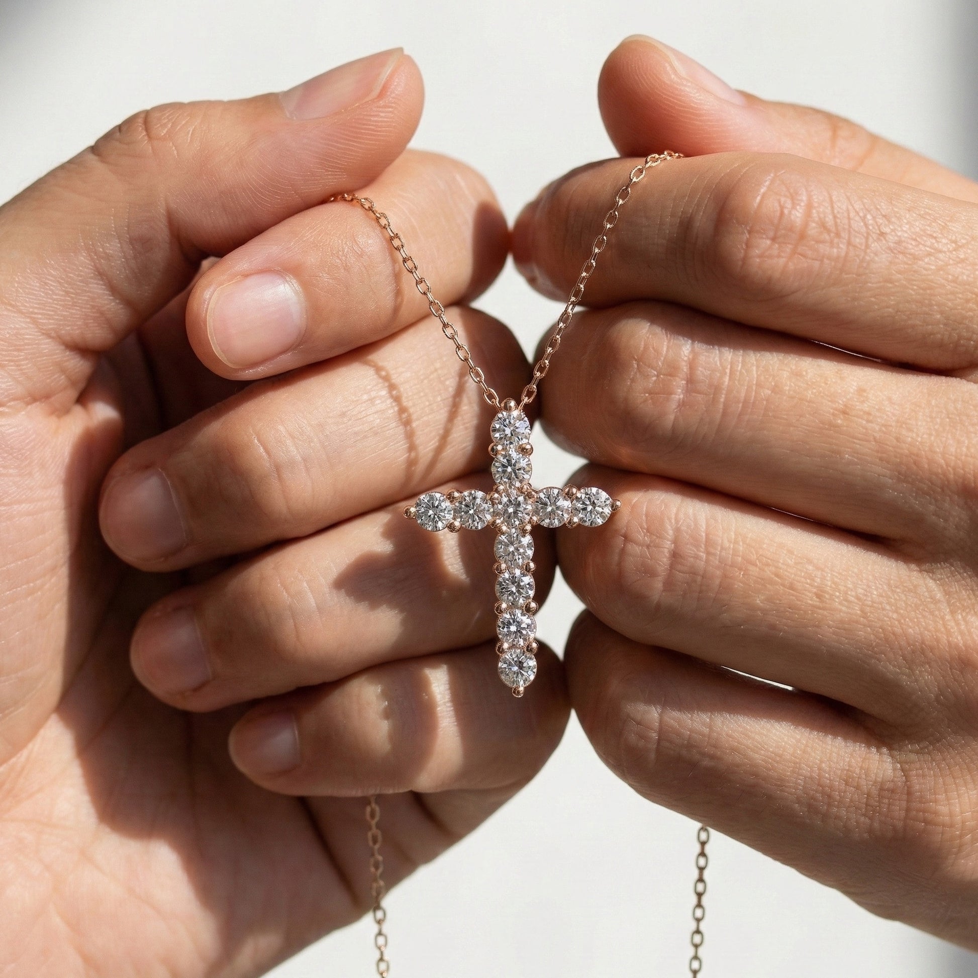 Round Cut Prong-Set Tennis Cross Pendant in 14k White Gold, 1.75 TCW Round Cut Lab Created Diamonds, Birthday Gift for Women/Men