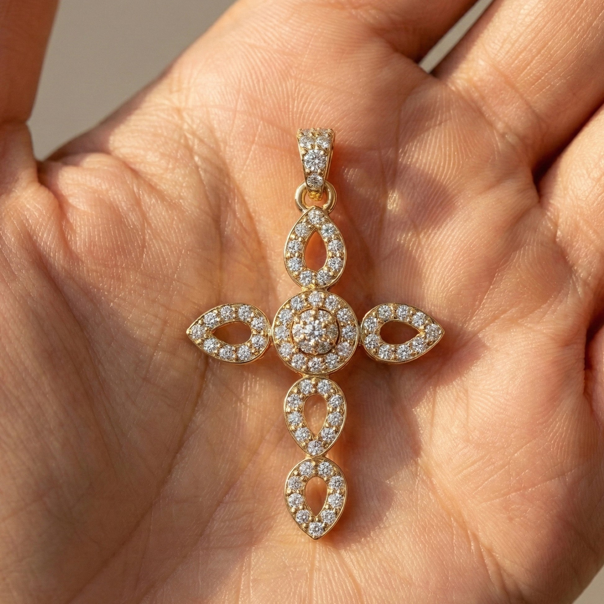 Art Deco Vintage Cross Pendant in 14k Solid Gold, 0.32 TCW Round Cut Lab Grown Diamonds, Religious Gift for Women, Everyday Pendant