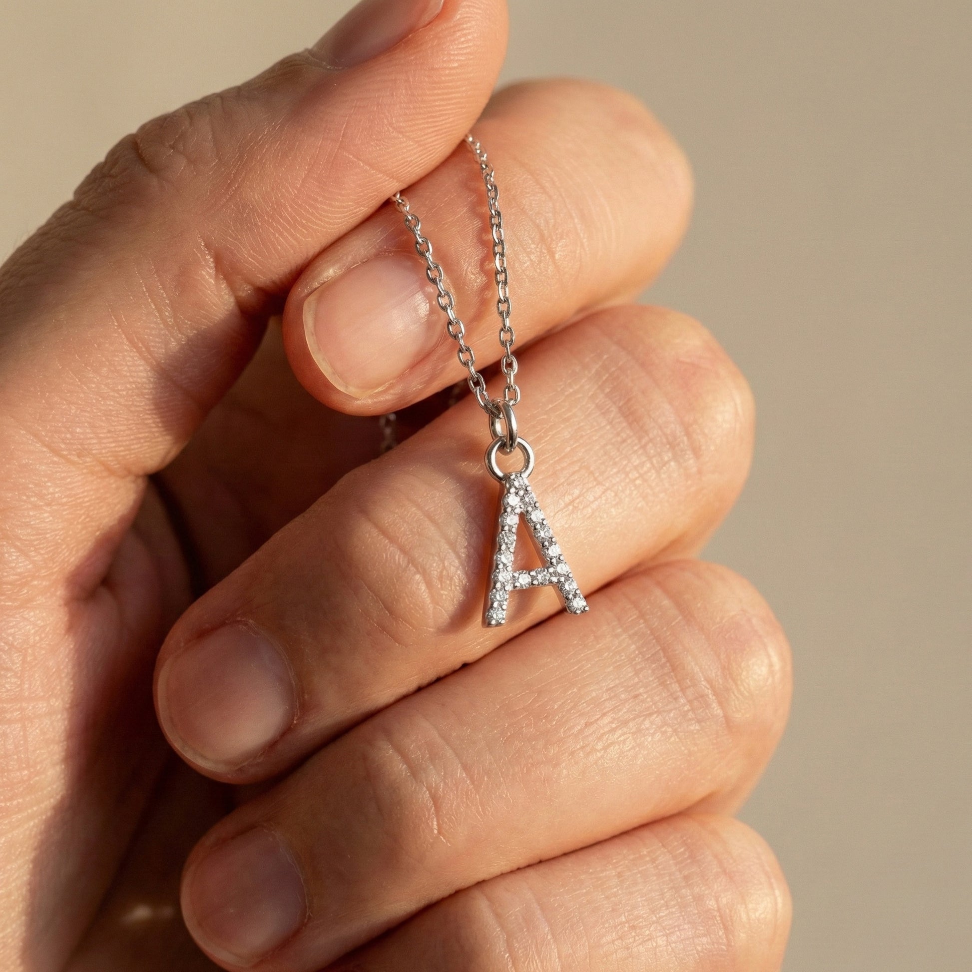 Classic Micro Pavé Initial A Alphabet Pendant in Lab Diamond – 14K Solid Gold, Promotion Gift for Her, Everyday Pendant