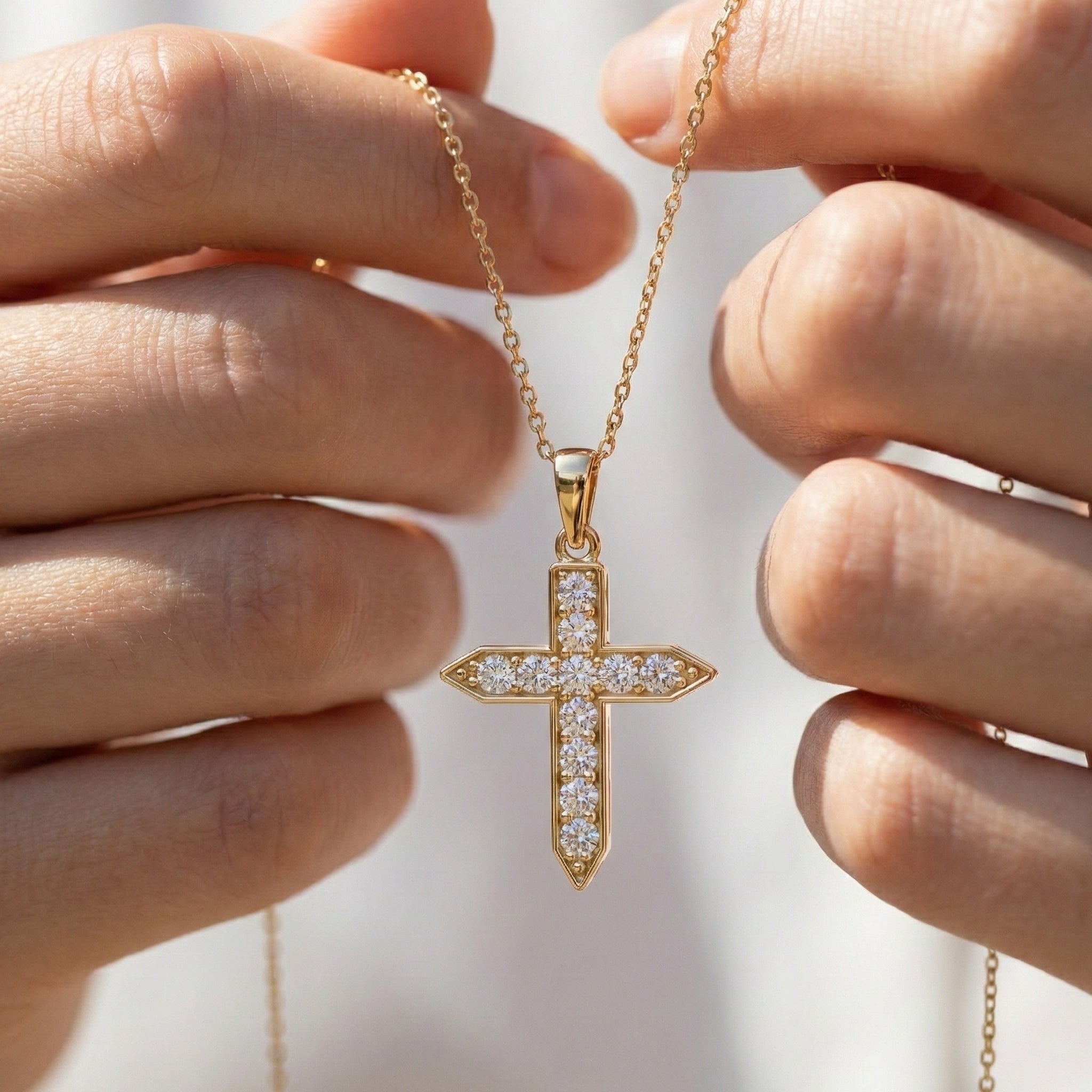 Pointed Edge Cross Pendant in 14k Solid Gold, 0.73 TCW Round Cut Lab Diamonds, Christian Jewelry, Gift for Women