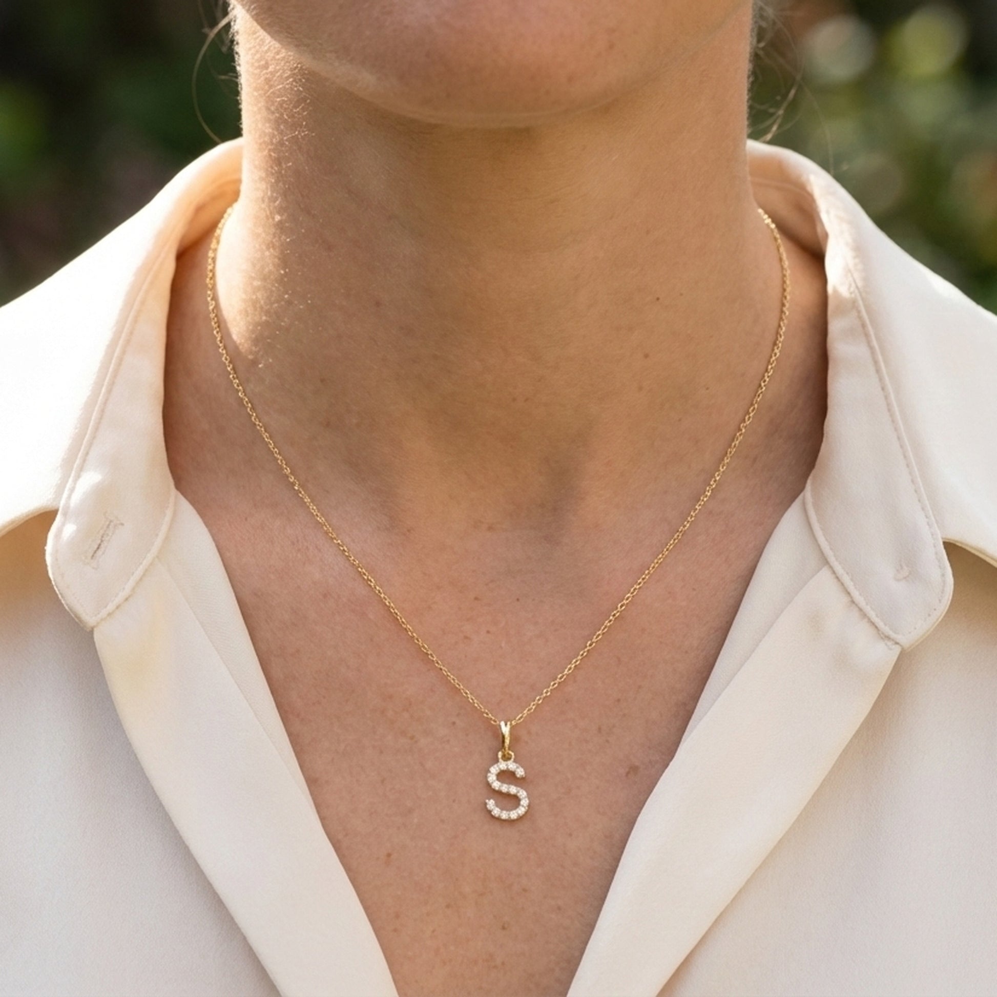Minimal Pavé 'S' Initial Alphabet Pendant in Lab Diamond or Moissanite – 14K Solid Gold, Modern Letter Pendant, Birthday Gift for Her, Daily Wear Jewelry