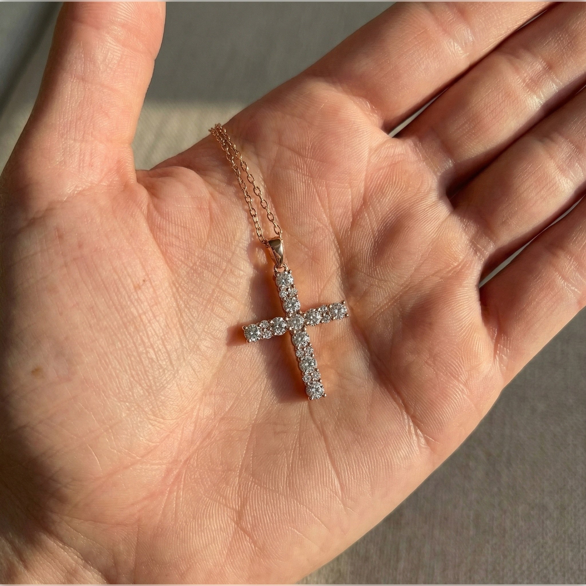Classic Round Cluster Cross Pendant in 14K Solid Gold, 1.15 TCW Round Cut Lab Diamonds, Religious Jewelry, Birthday Gift for Her