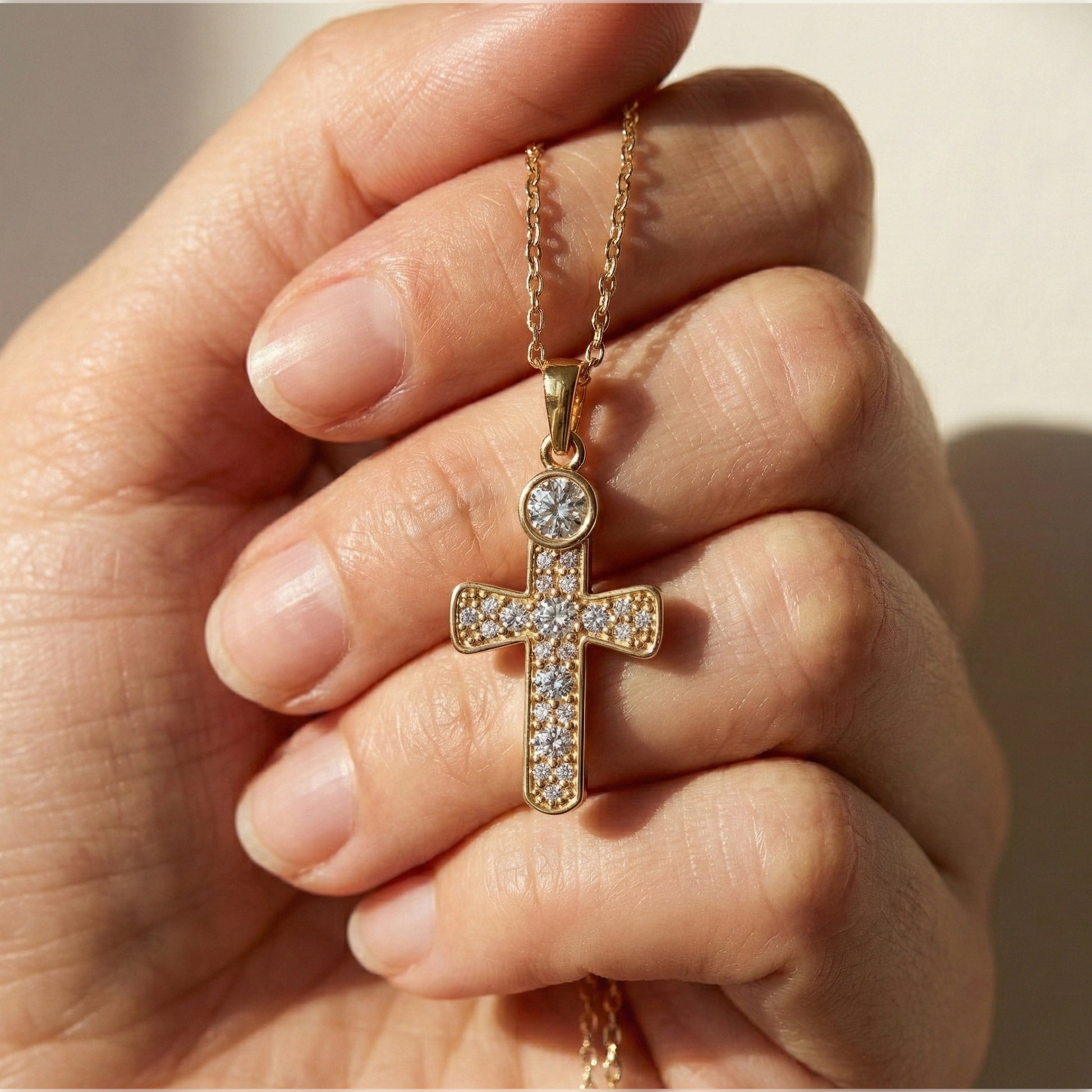 Minimalist Pavé Cross Pendant in 14K Solid Gold, 0.66 TCW Round Cut Lab Created Diamonds, Religious Gift for Her, Bridal Charm