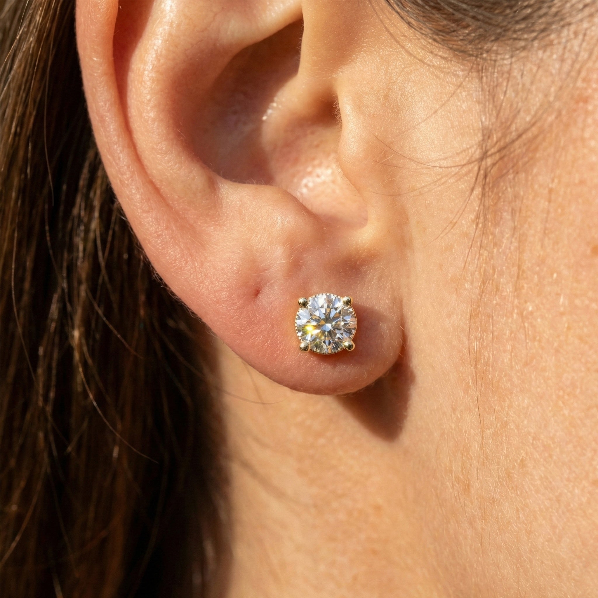 Morden Hidden Halo Wedding Stud Earrings in 14K Yellow Gold, 1.07 TCW Round Cut Lab Created Diamonds, Birthday Gift For Women, Handmade Jewelry