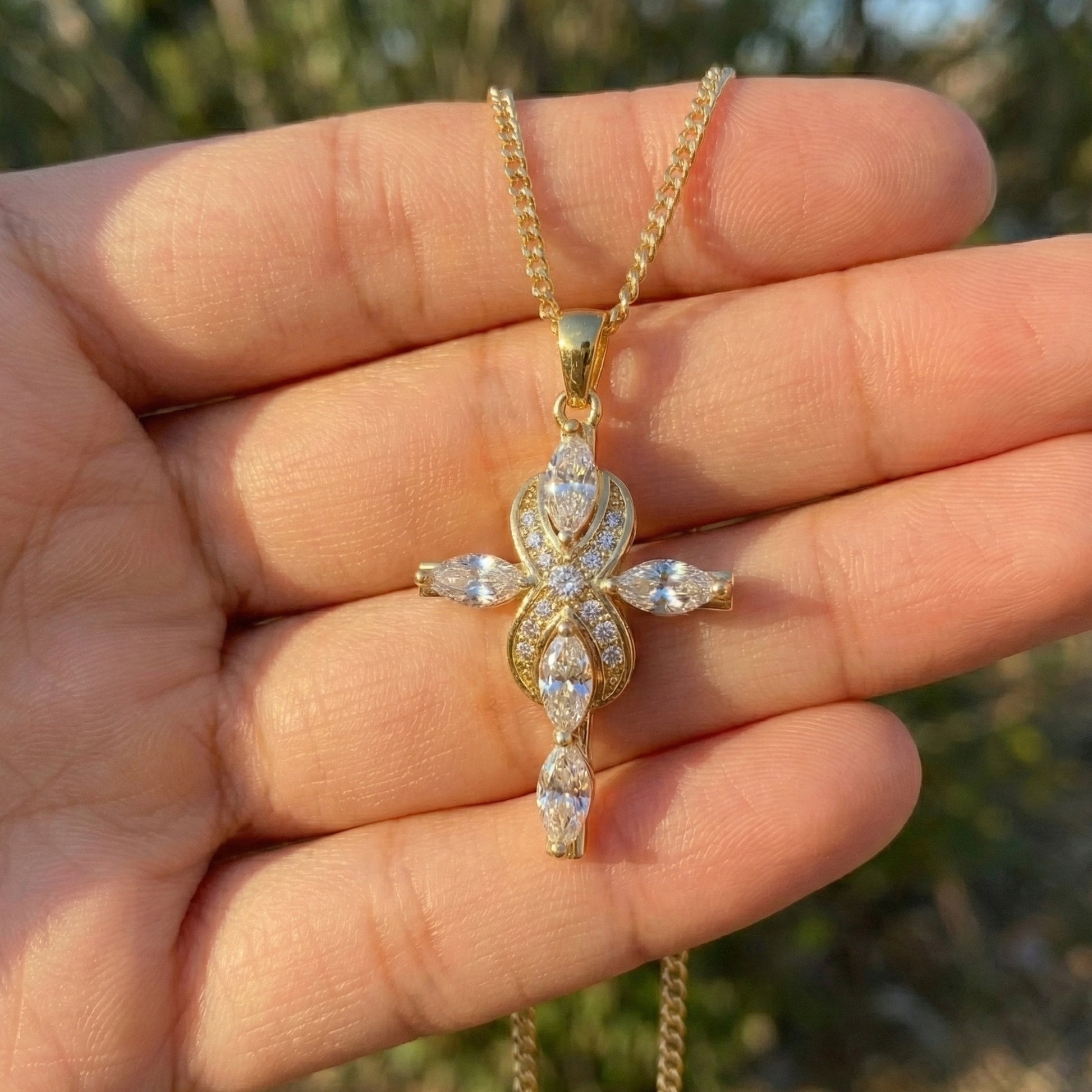 Infinity Loop Marquise Cross Pendant in 14K Solid Gold, 1.19 TCW Marquise/Round Cut Lab Created Daimonds, Bridal Jewelry, Gift for Her