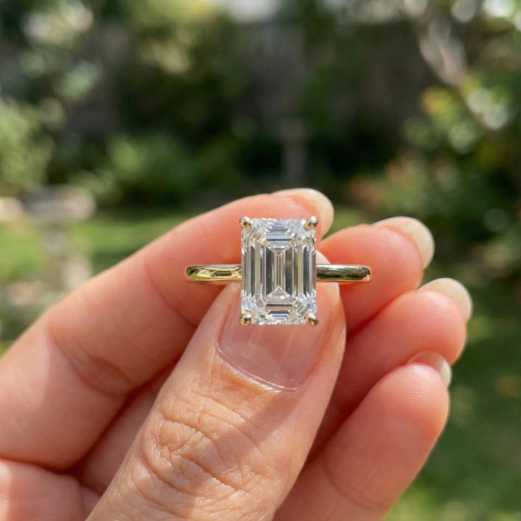 Emerald Cut Solitaire Classic Prong Set Engagement Ring in 14k Solid Gold, 1.00 CT Emerald Cut Lab Grown Diamond, Wedding Gift for Women