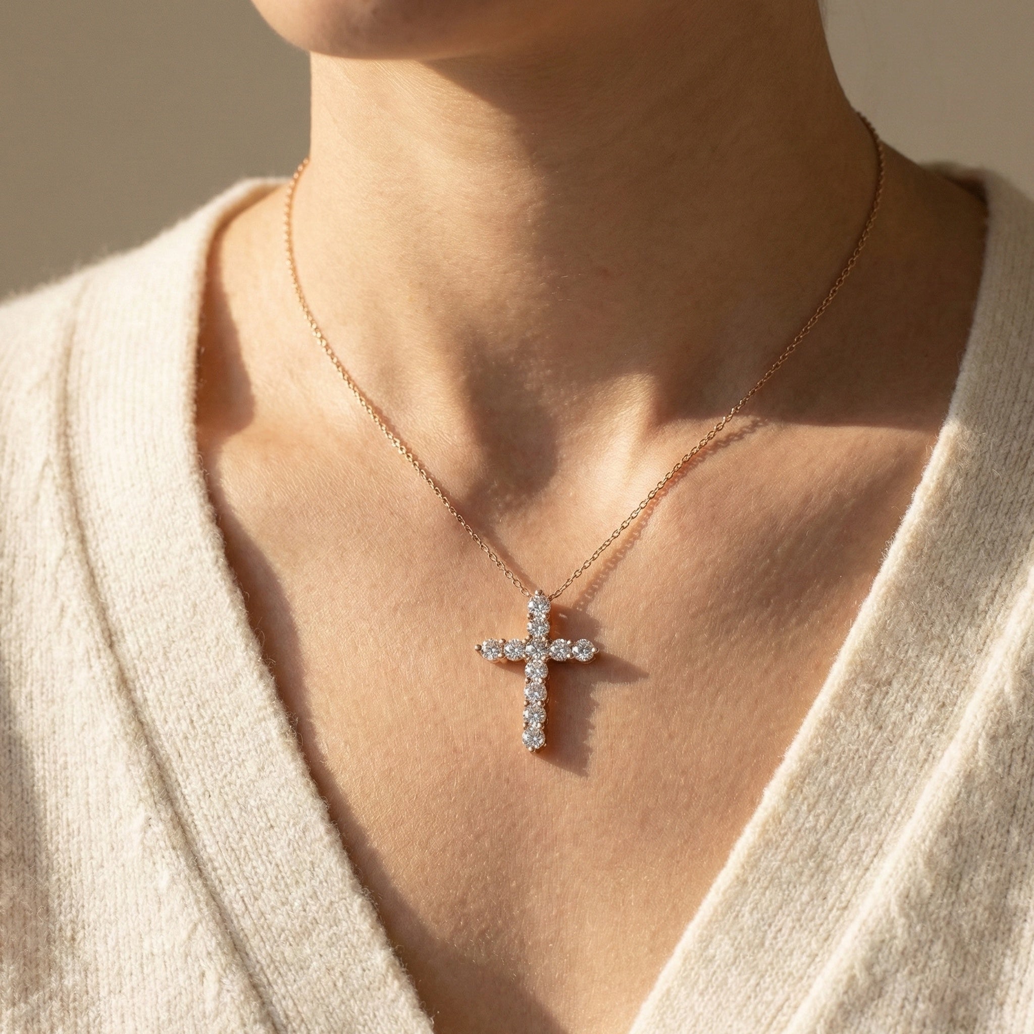 Round Cut Prong-Set Tennis Cross Pendant in 14k White Gold, 1.75 TCW Round Cut Lab Created Diamonds, Birthday Gift for Women/Men